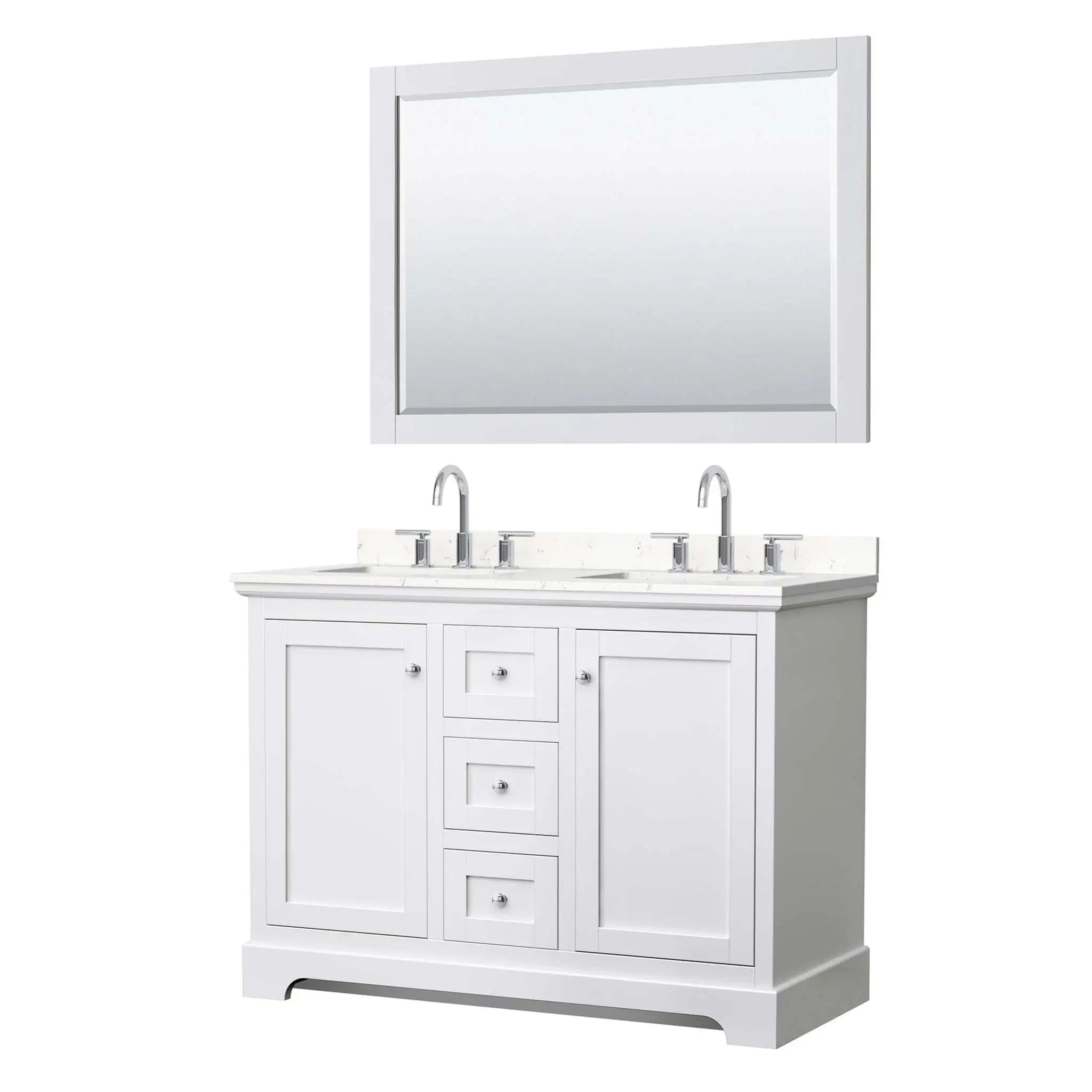 48" Avery Double Bathroom Vanity in White with Polished Chrome Trim & 46" Mirror by Wyndham