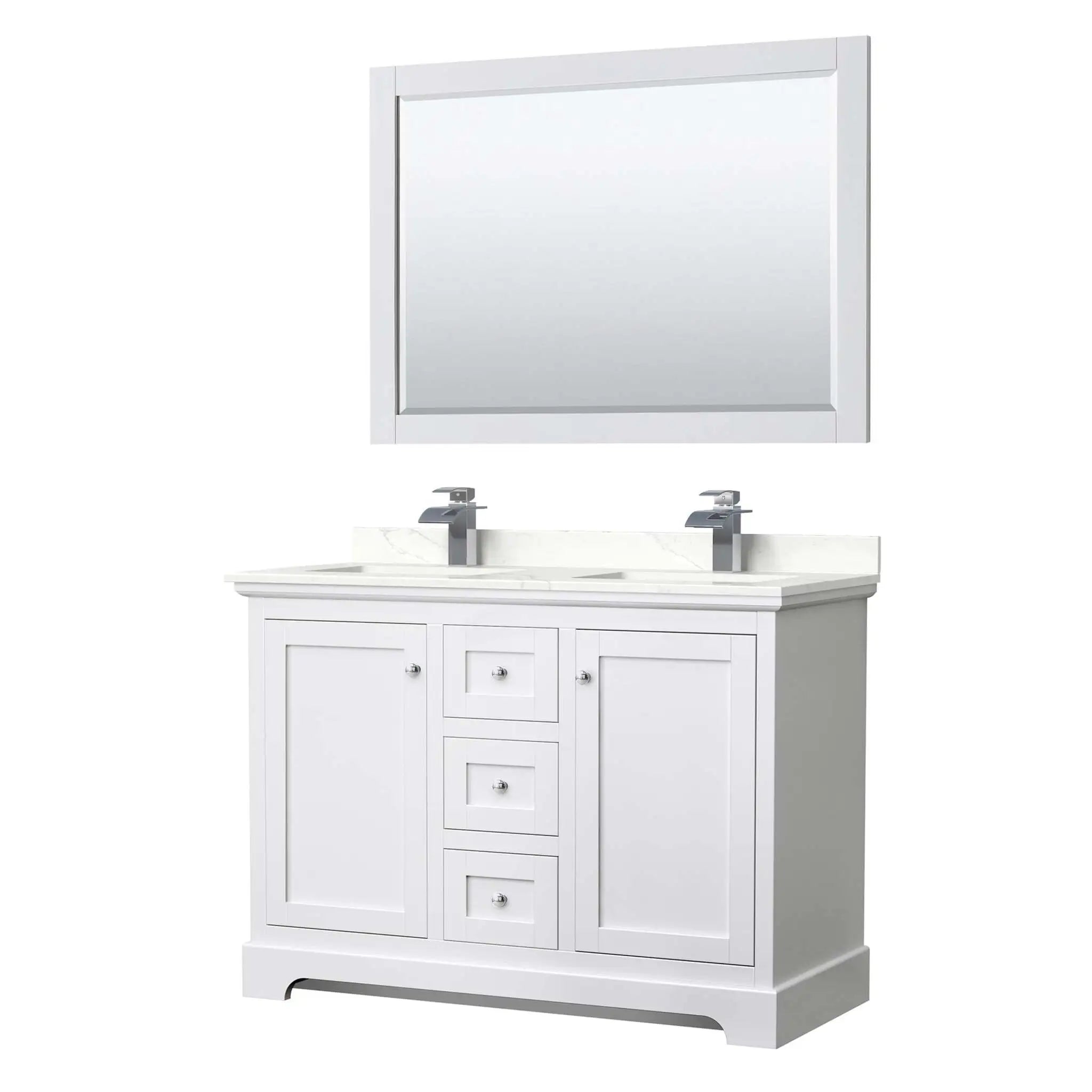 48" Avery Double Bathroom Vanity in White with Polished Chrome Trim & 46" Mirror by Wyndham