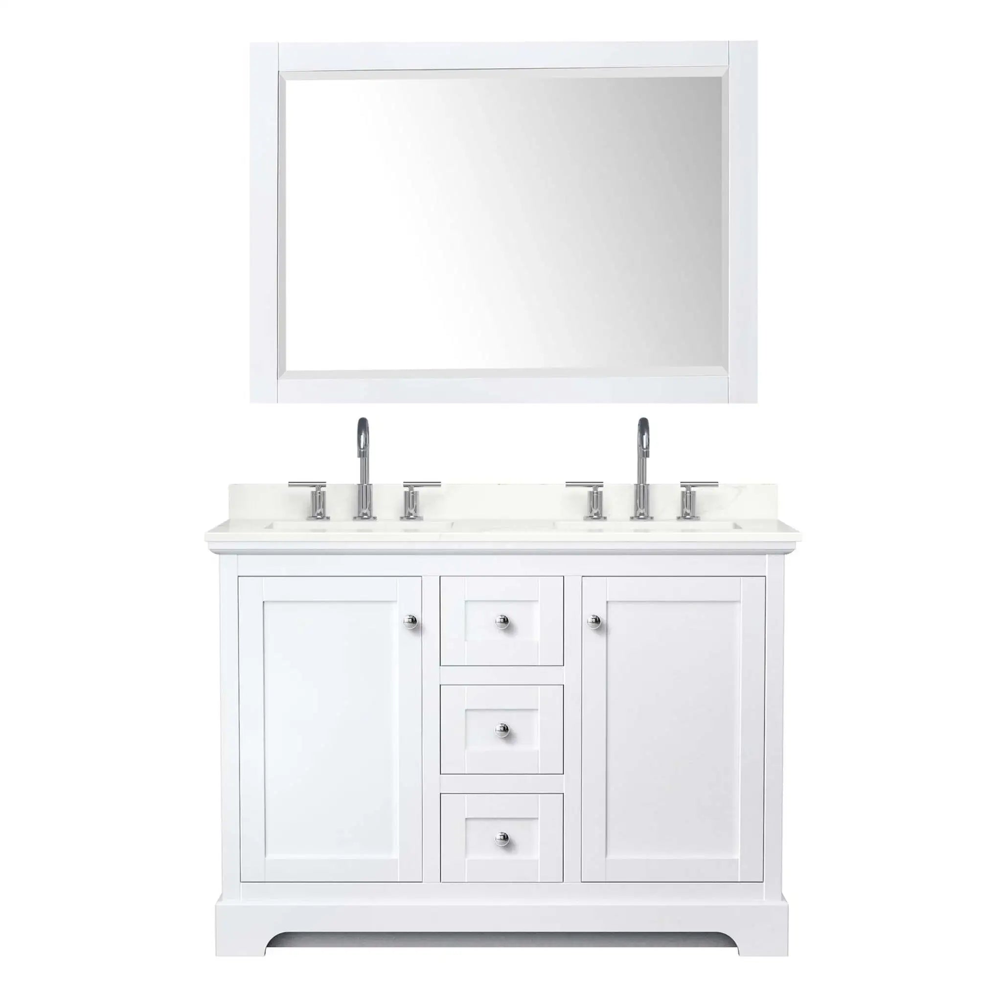 48" Avery Double Bathroom Vanity in White with Polished Chrome Trim & 46" Mirror by Wyndham