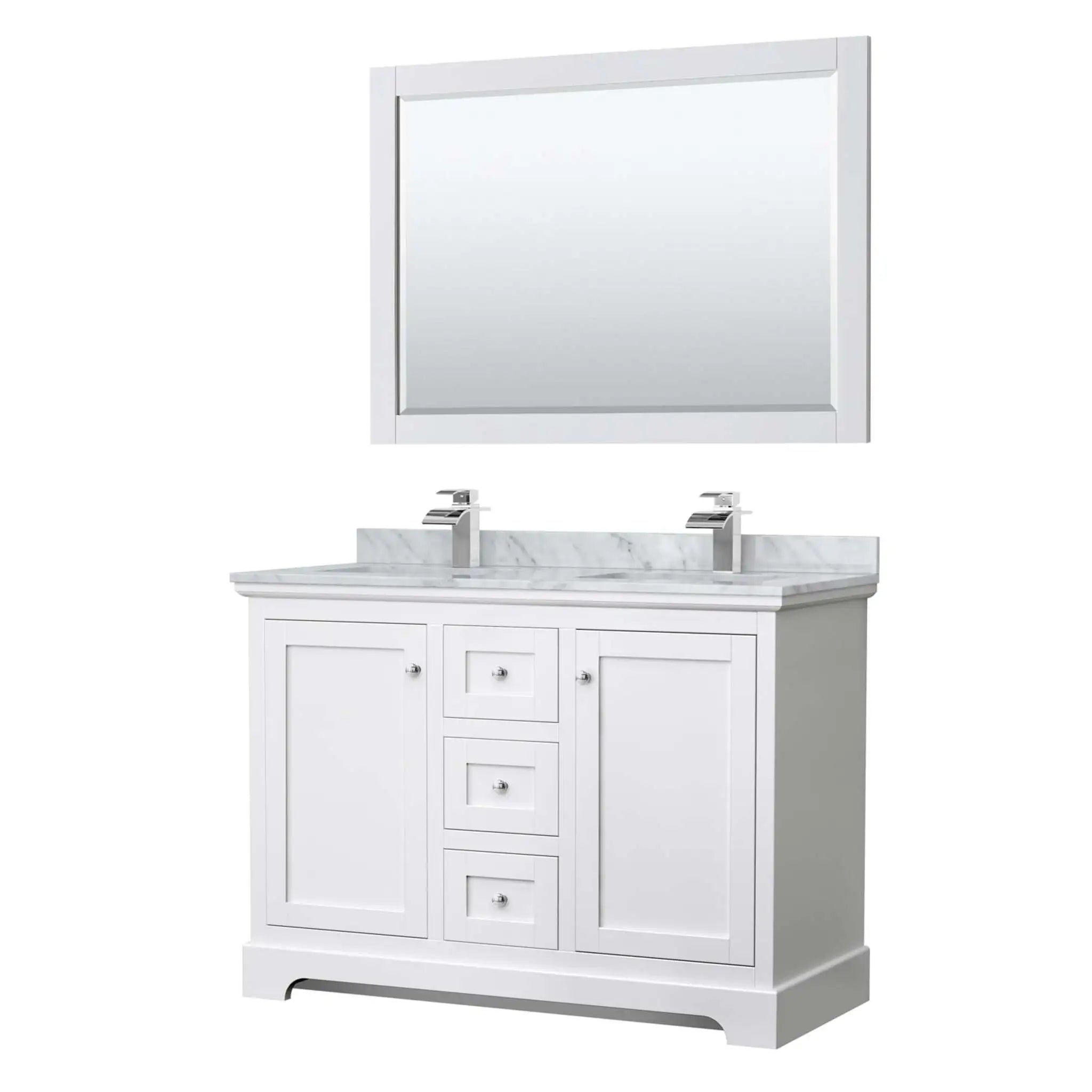 48" Avery Double Bathroom Vanity in White with Polished Chrome Trim & 46" Mirror by Wyndham