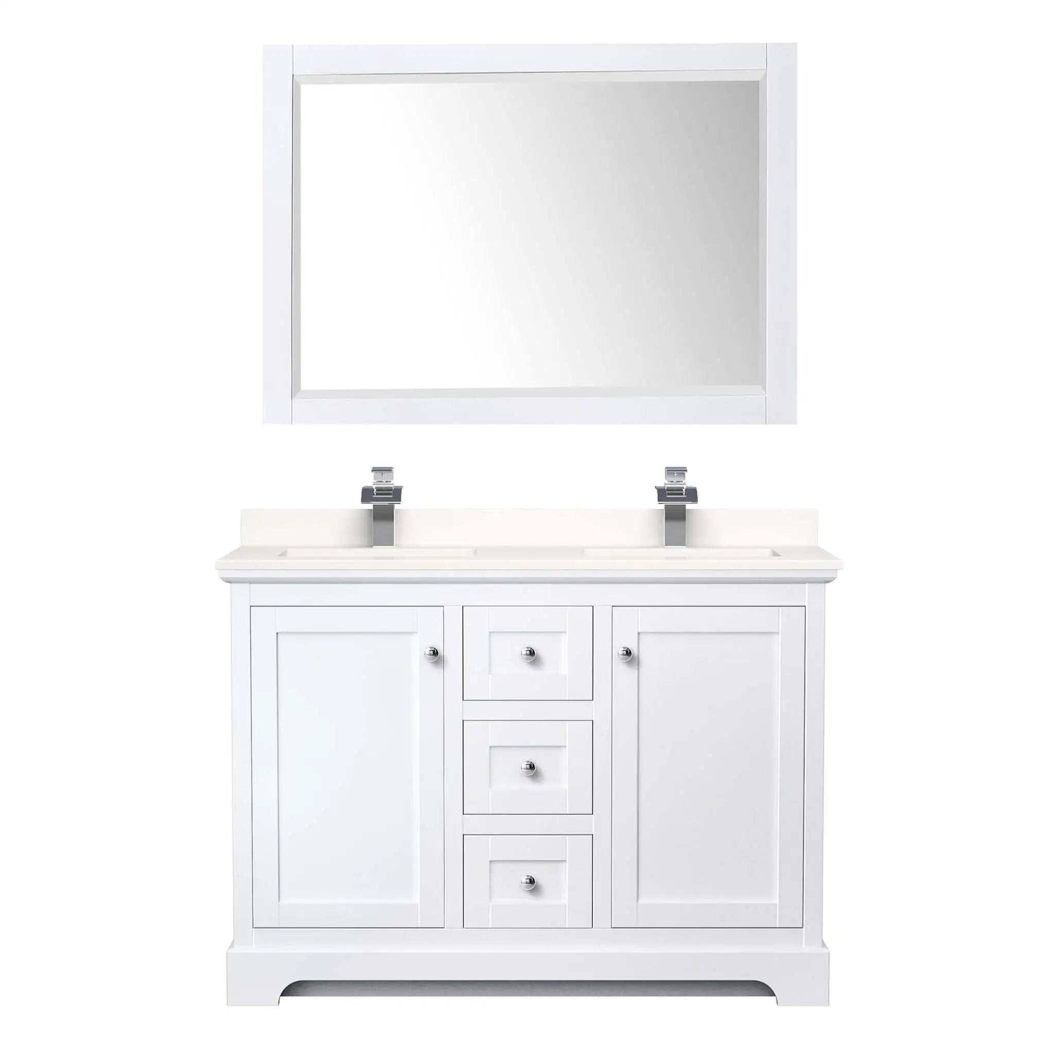 48" Avery Double Bathroom Vanity in White with Polished Chrome Trim & 46" Mirror by Wyndham