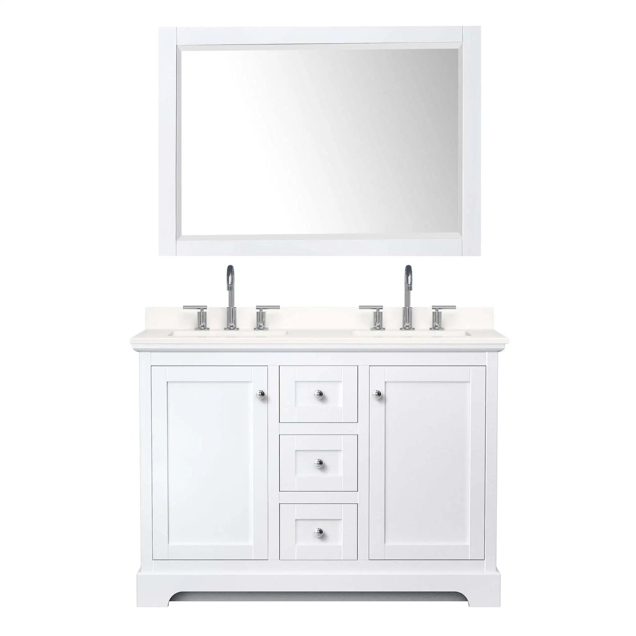 48" Avery Double Bathroom Vanity in White with Polished Chrome Trim & 46" Mirror by Wyndham