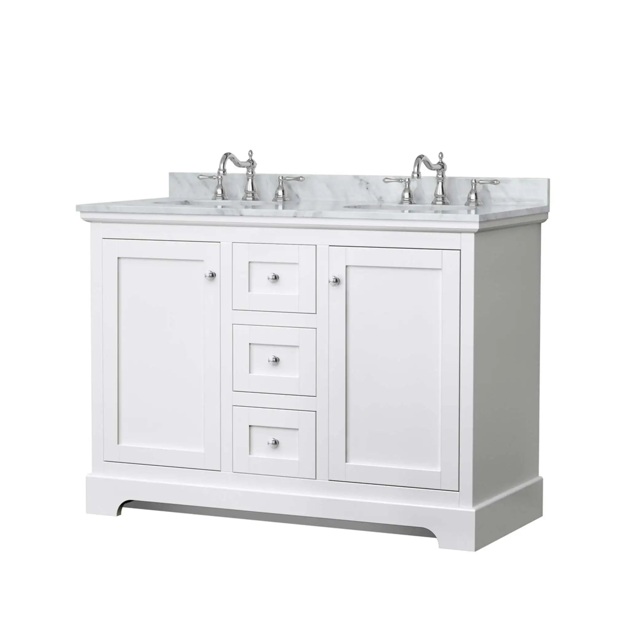 48" Avery Double Bathroom Vanity in White with Polished Chrome Trim by Wyndham