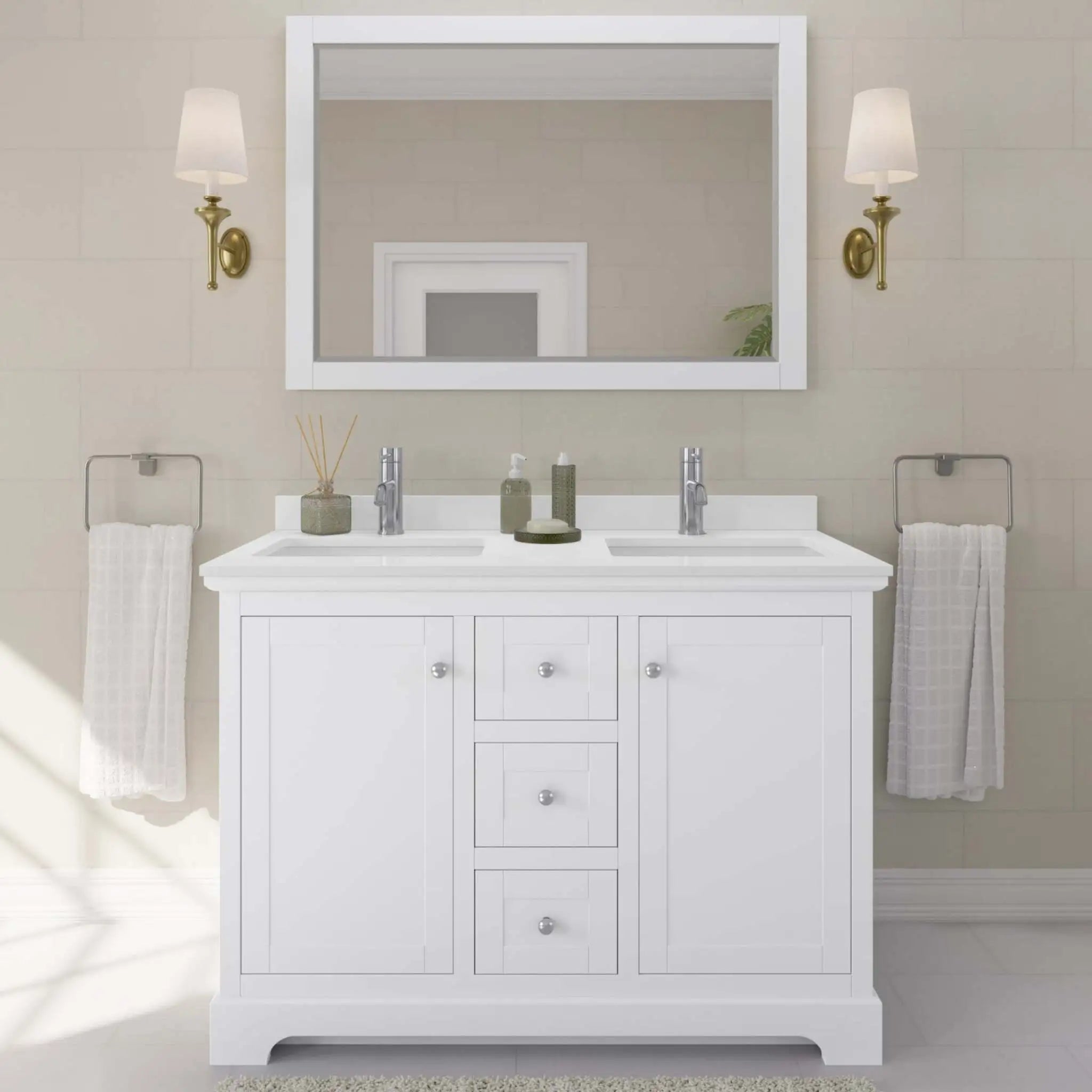 48" Avery Double Bathroom Vanity in White with Polished Chrome Trim by Wyndham