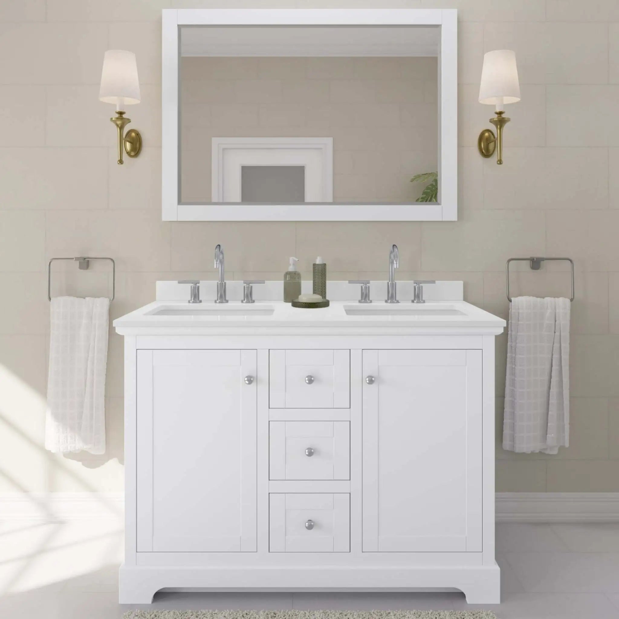 48" Avery Double Bathroom Vanity in White with Polished Chrome Trim by Wyndham