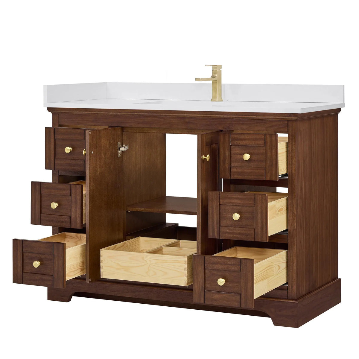 48" Avery Single Bathroom Vanity Dark Walnut Brushed Gold Trim by wyndham View 8