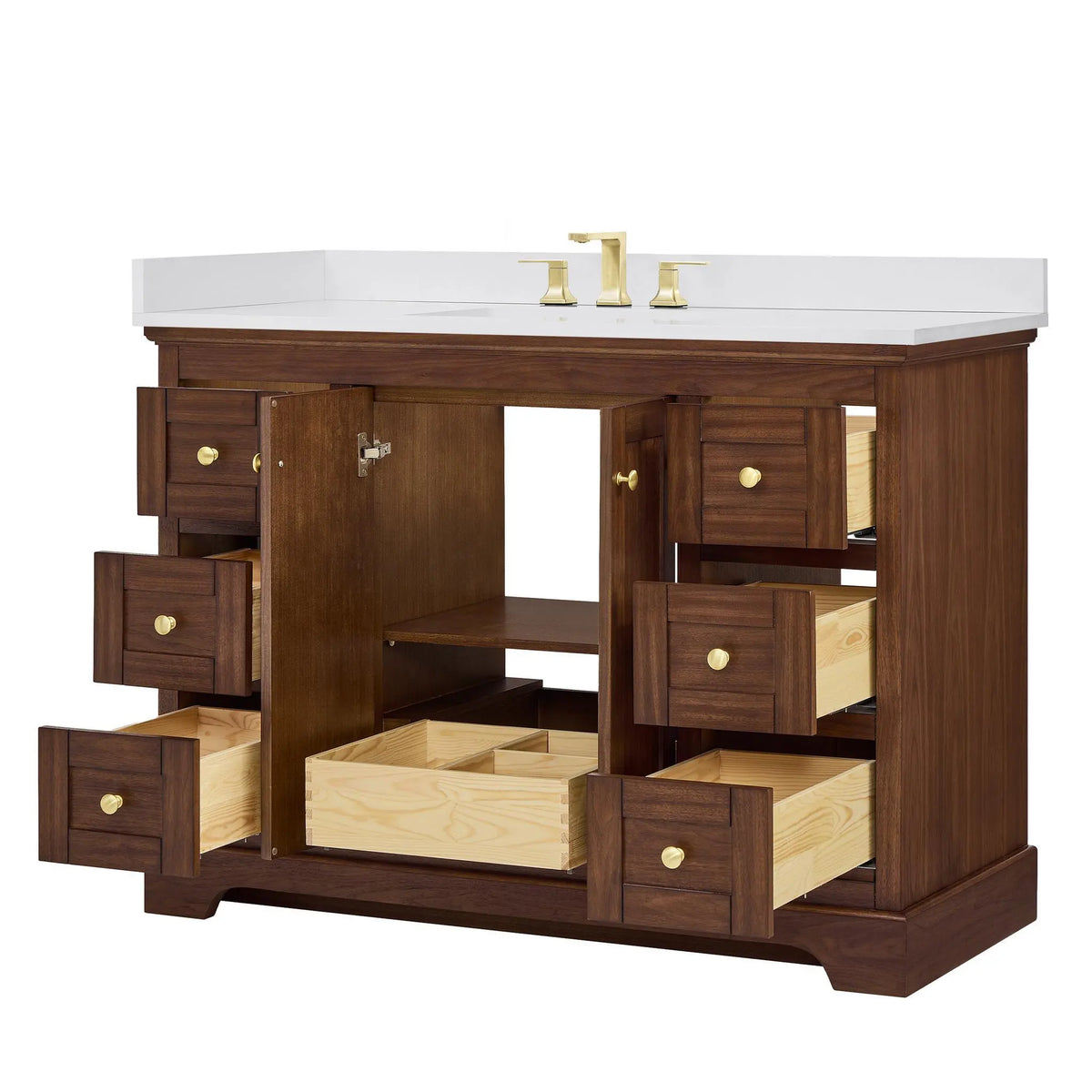 48" Avery Single Bathroom Vanity Dark Walnut Brushed Gold Trim by wyndham View 18