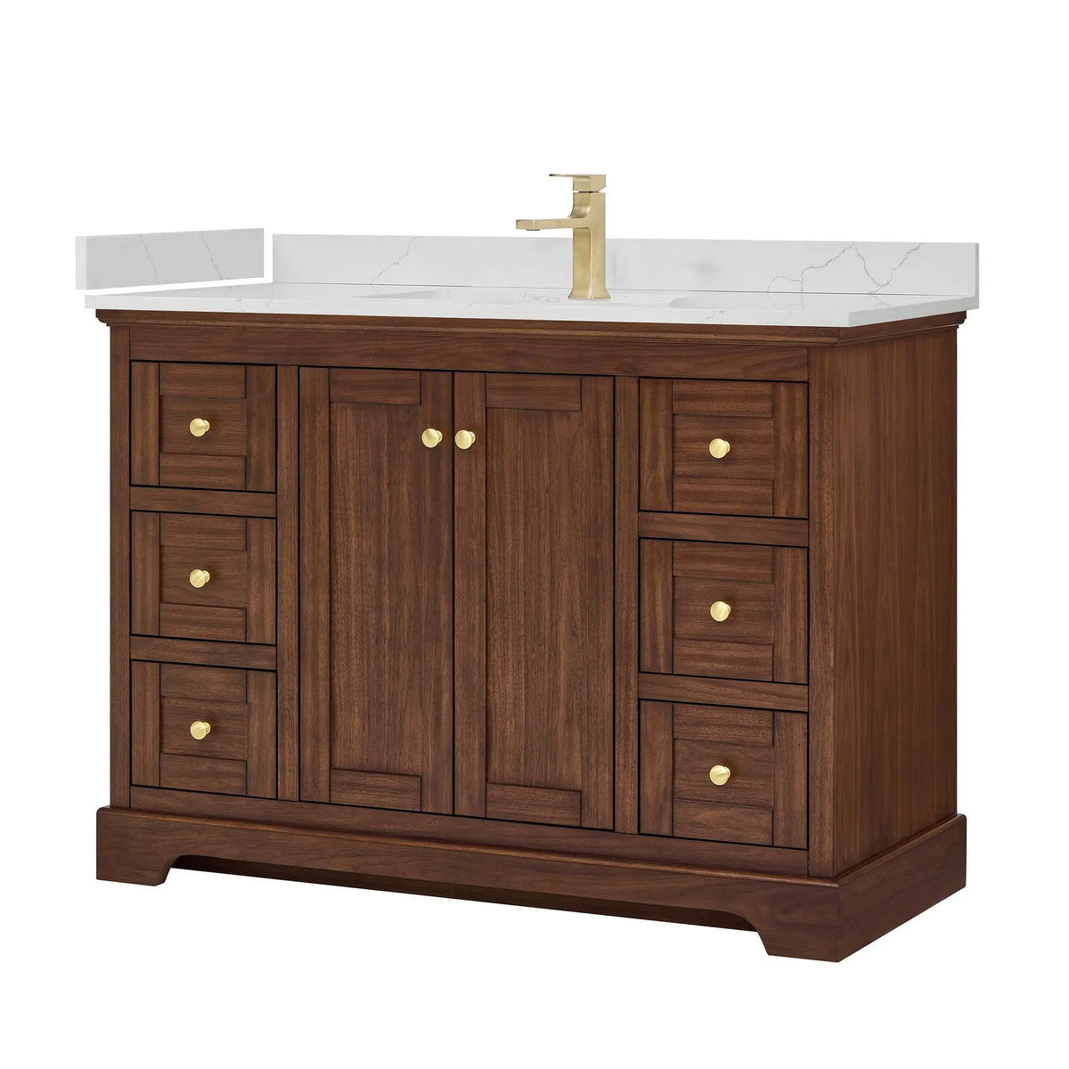 48" Avery Single Bathroom Vanity Dark Walnut Brushed Gold Trim by wyndham View 30