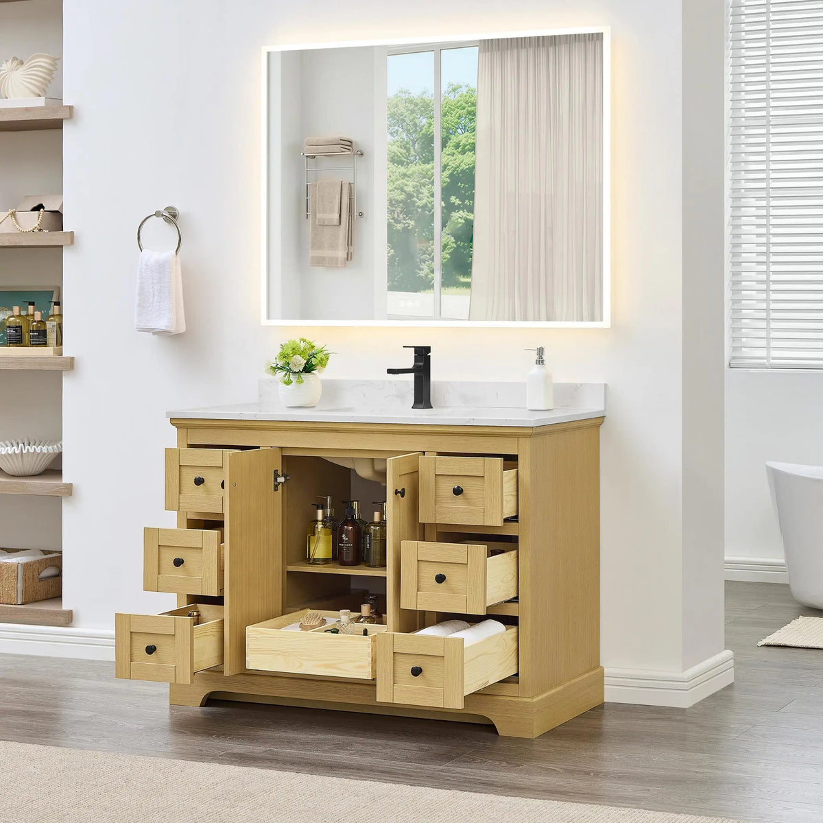 48" Avery Single Bathroom Vanity Honey Oak Matte Black Trim by wyndham View 2
