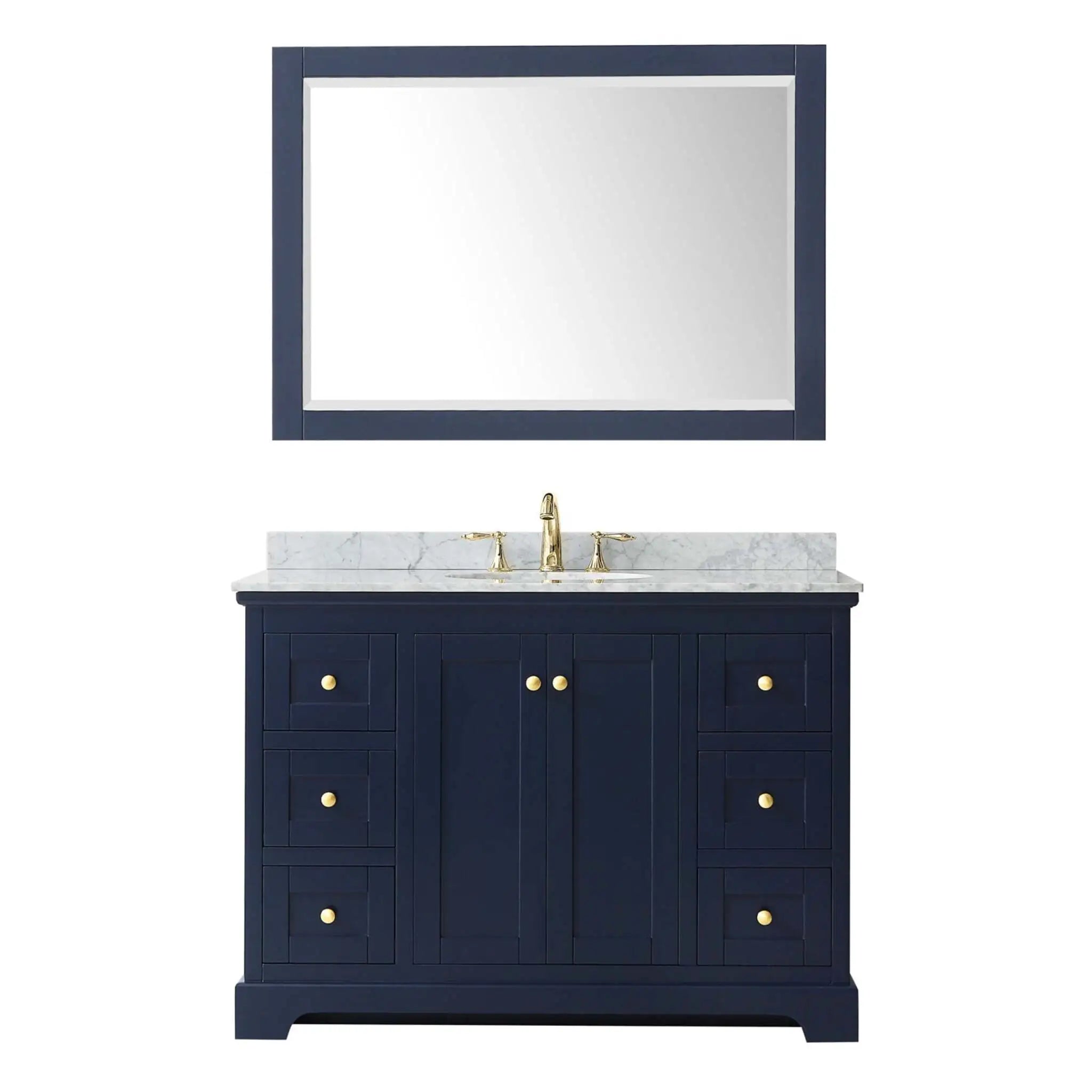 48" Avery Single Bathroom Vanity in Dark Blue with Brushed Gold Trim & 46" Mirror by Wyndham