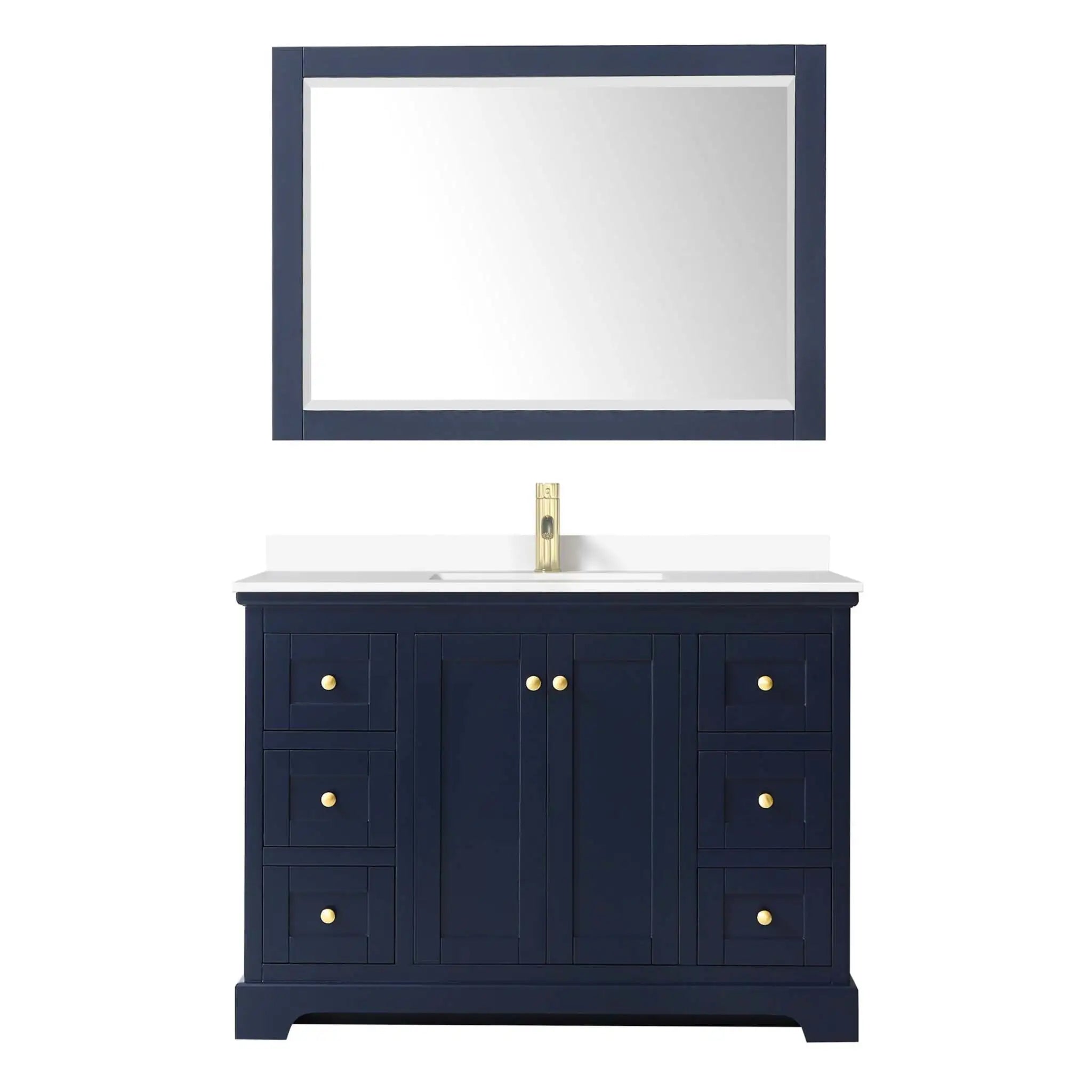 48" Avery Single Bathroom Vanity in Dark Blue with Brushed Gold Trim & 46" Mirror by Wyndham