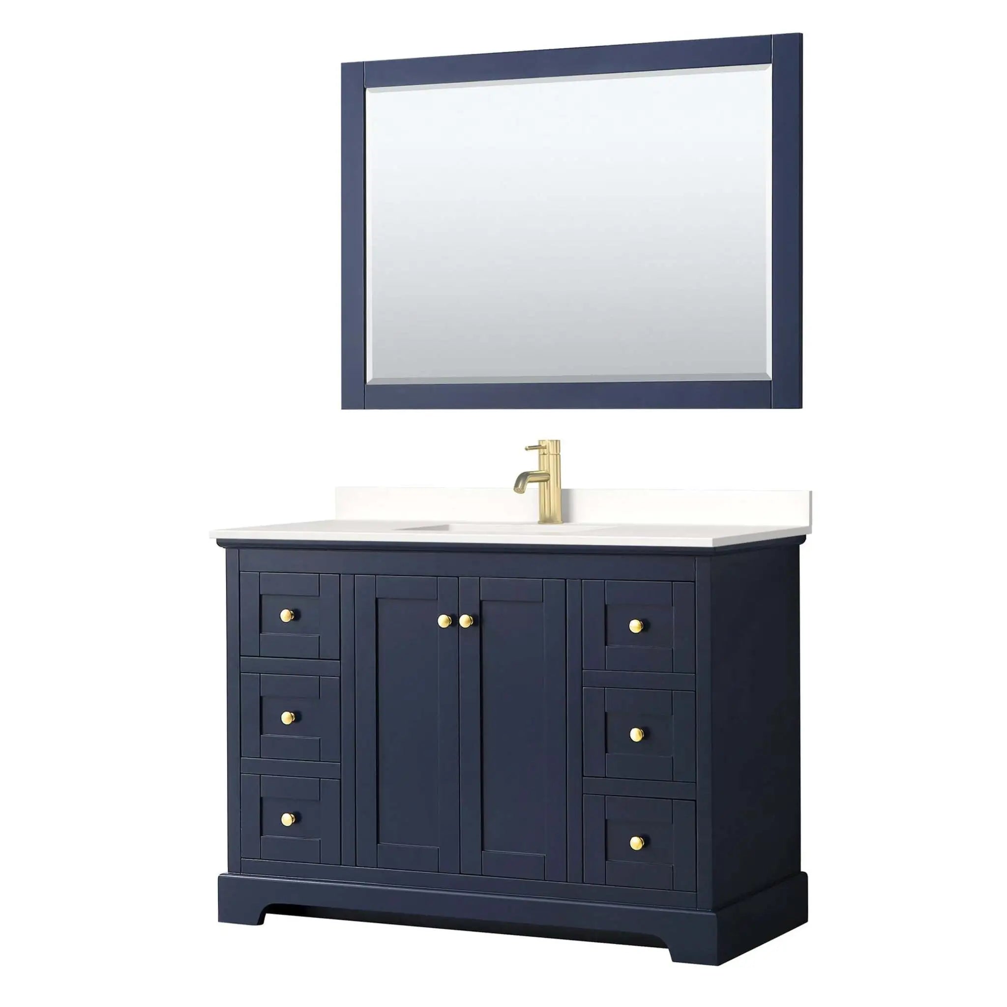 48" Avery Single Bathroom Vanity in Dark Blue with Brushed Gold Trim & 46" Mirror by Wyndham