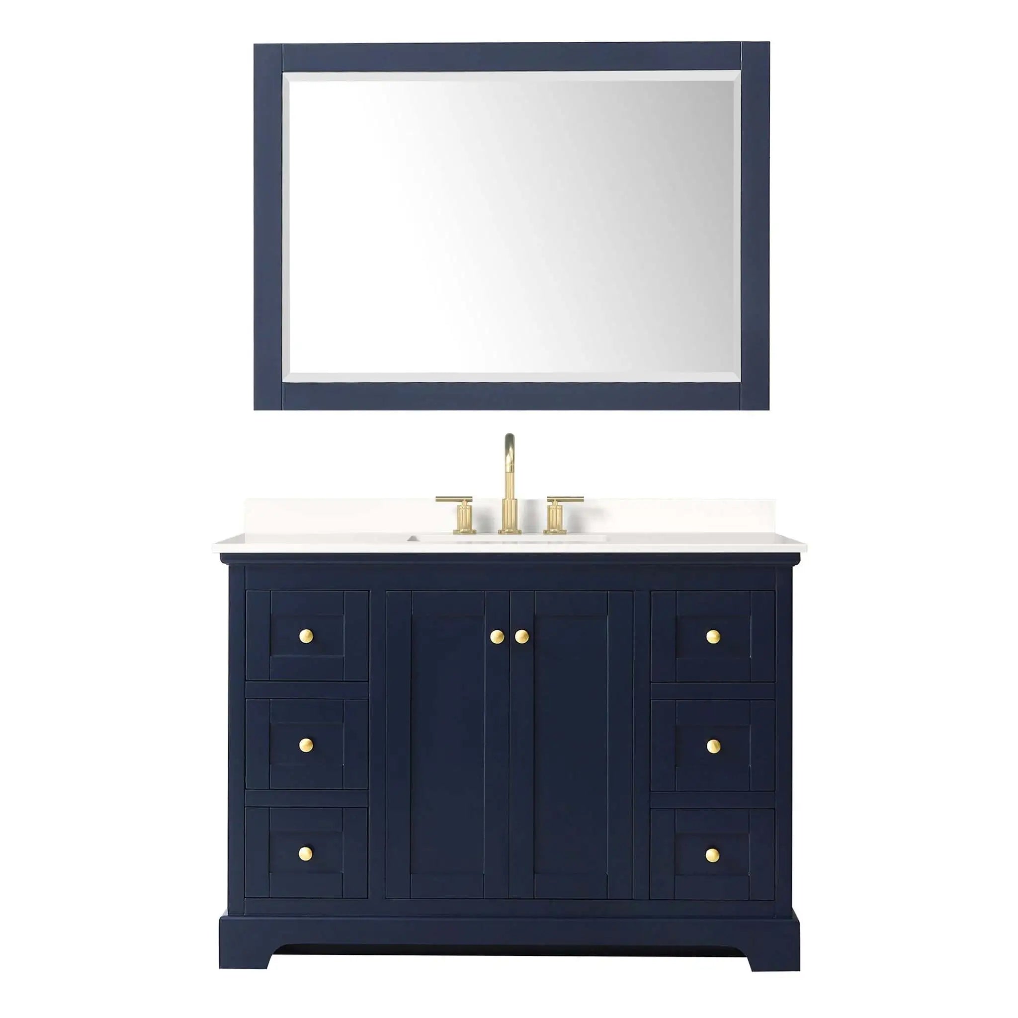 48" Avery Single Bathroom Vanity in Dark Blue with Brushed Gold Trim & 46" Mirror by Wyndham