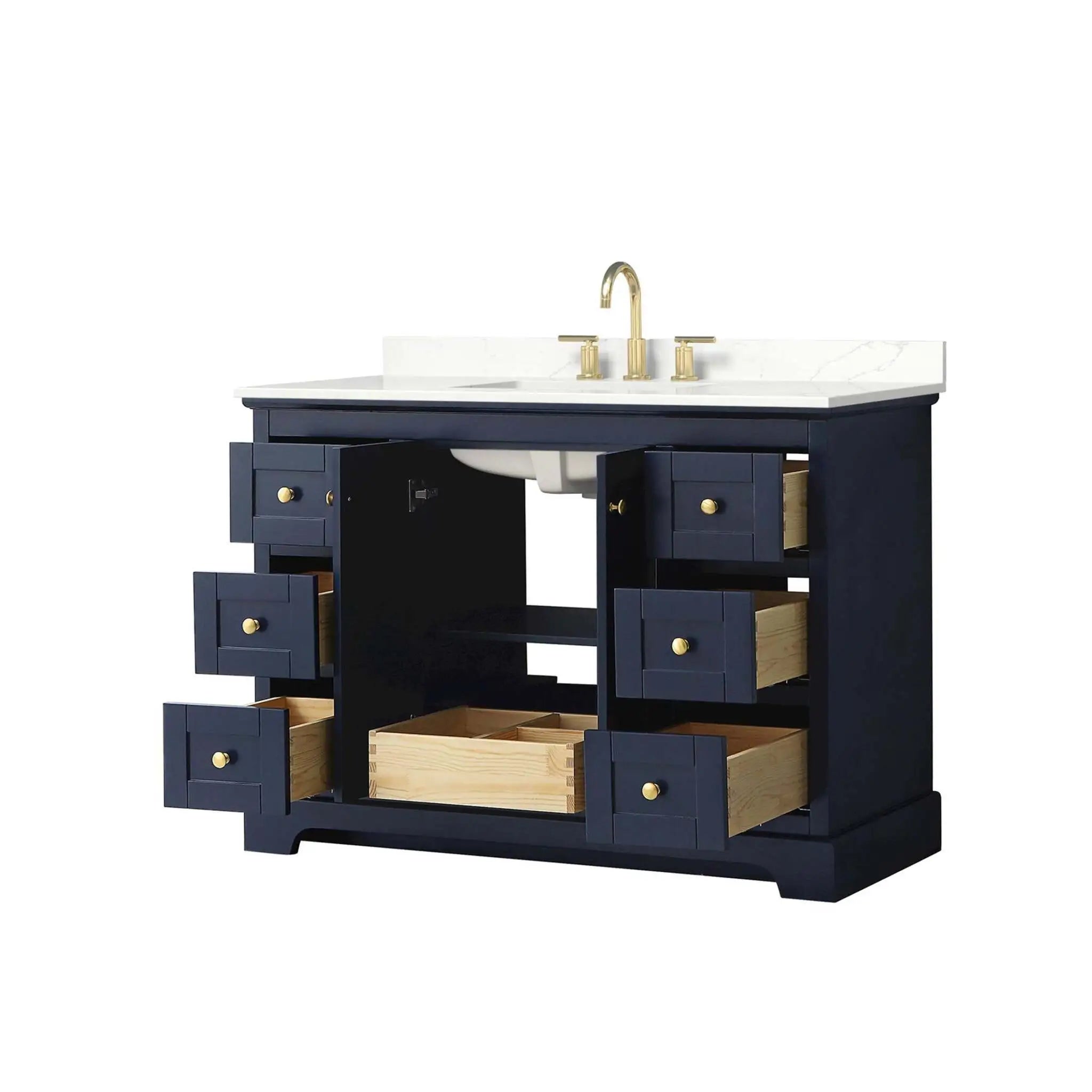 48" Avery Single Bathroom Vanity in Dark Blue with Brushed Gold Trim by Wyndham