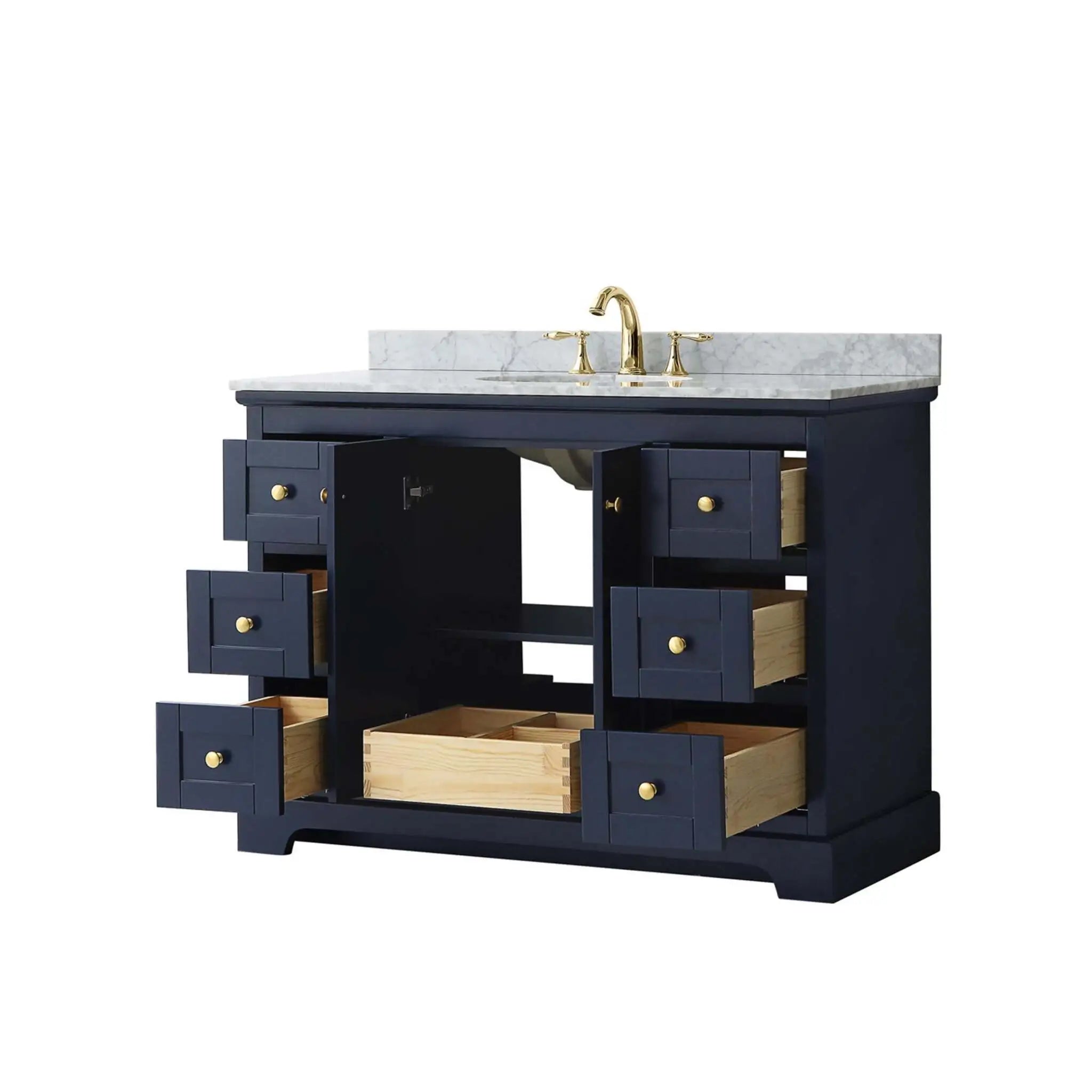 48" Avery Single Bathroom Vanity in Dark Blue with Brushed Gold Trim by Wyndham