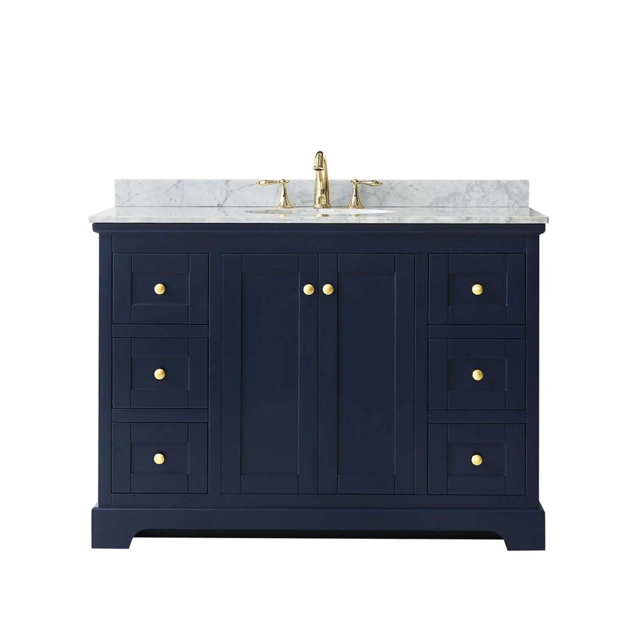 48" Avery Single Bathroom Vanity in Dark Blue with Brushed Gold Trim by Wyndham