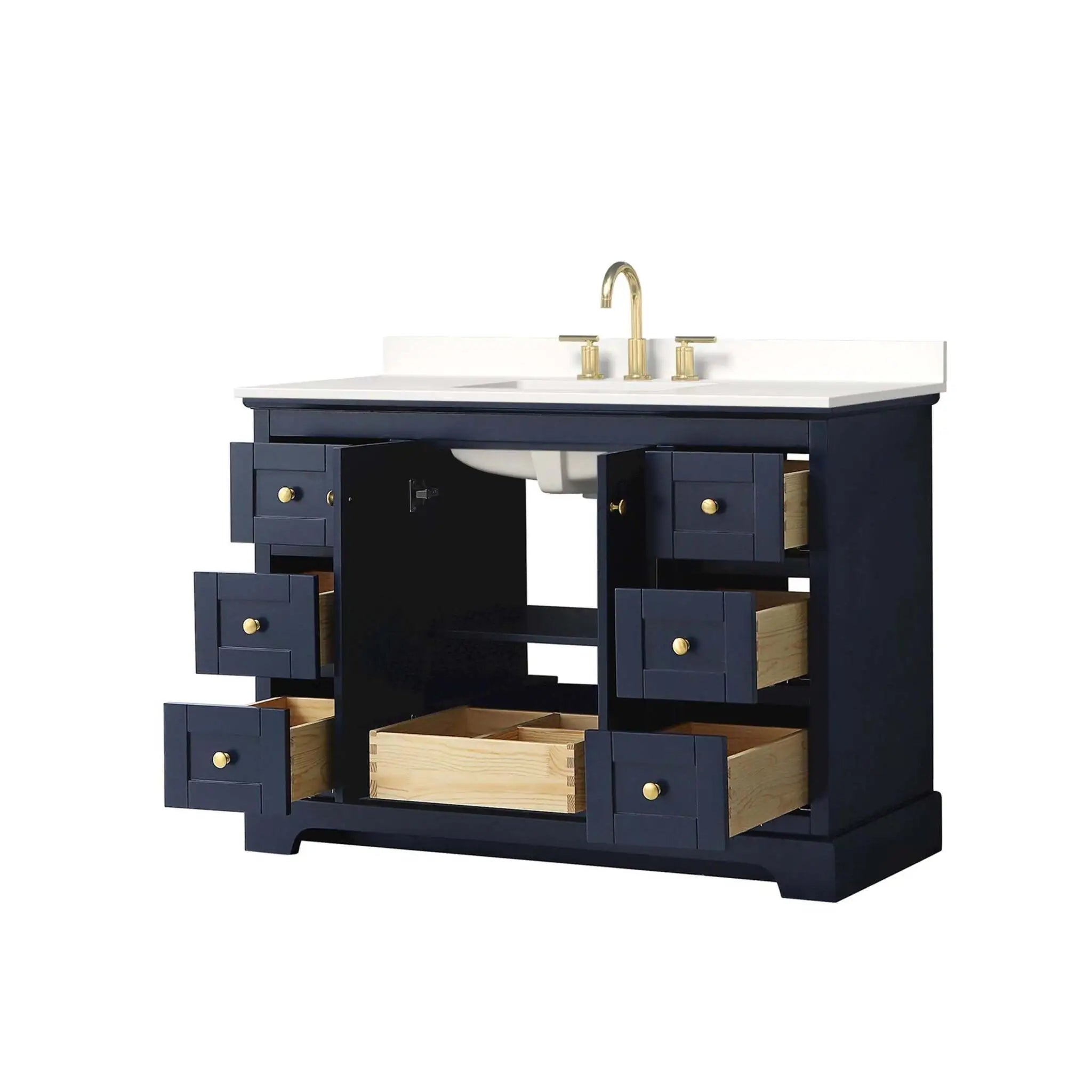 48" Avery Single Bathroom Vanity in Dark Blue with Brushed Gold Trim by Wyndham