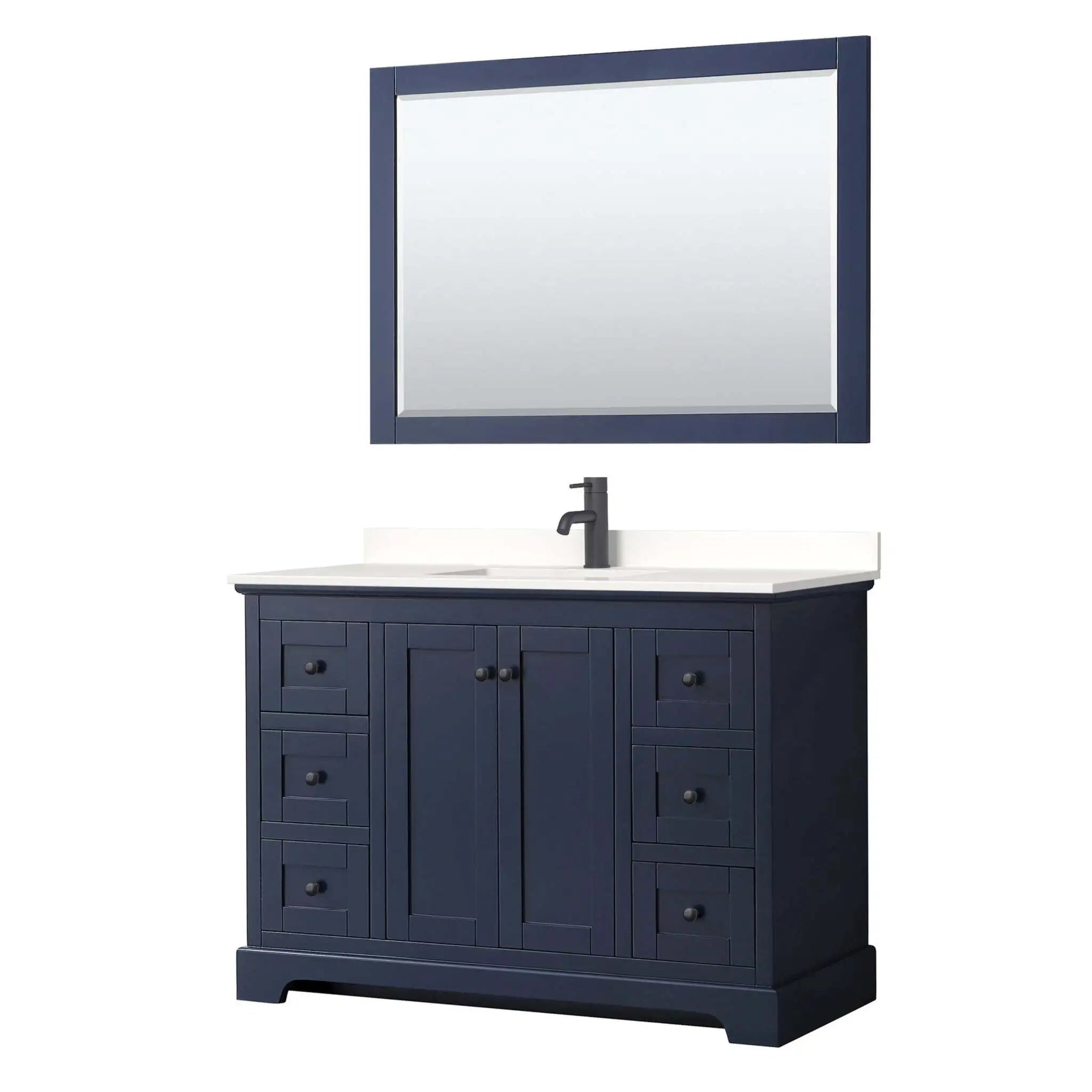 48" Avery Single Bathroom Vanity in Dark Blue with Matte Black Trim & 46" Mirror by Wyndham