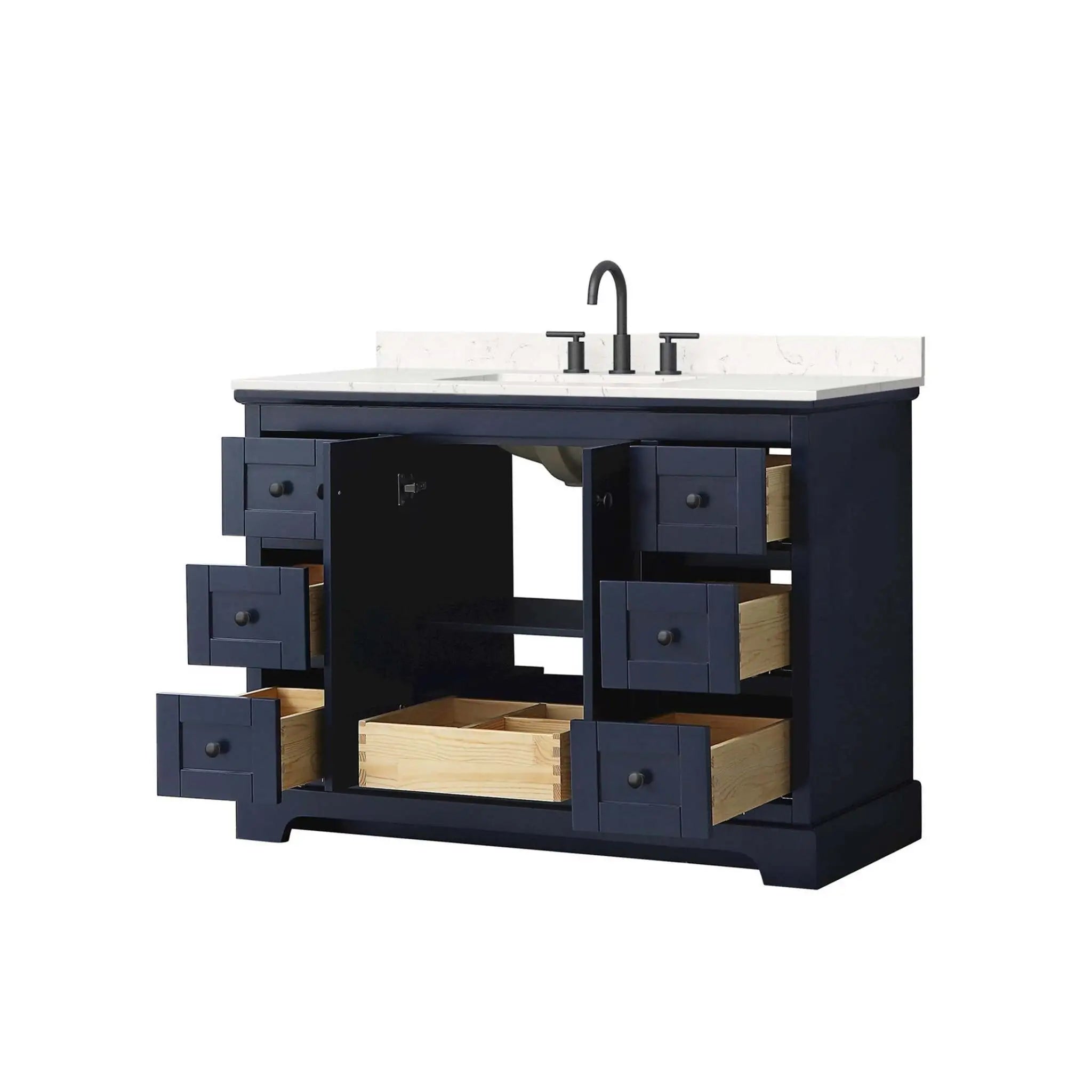 48" Avery Single Bathroom Vanity in Dark Blue with Matte Black Trim by Wyndham