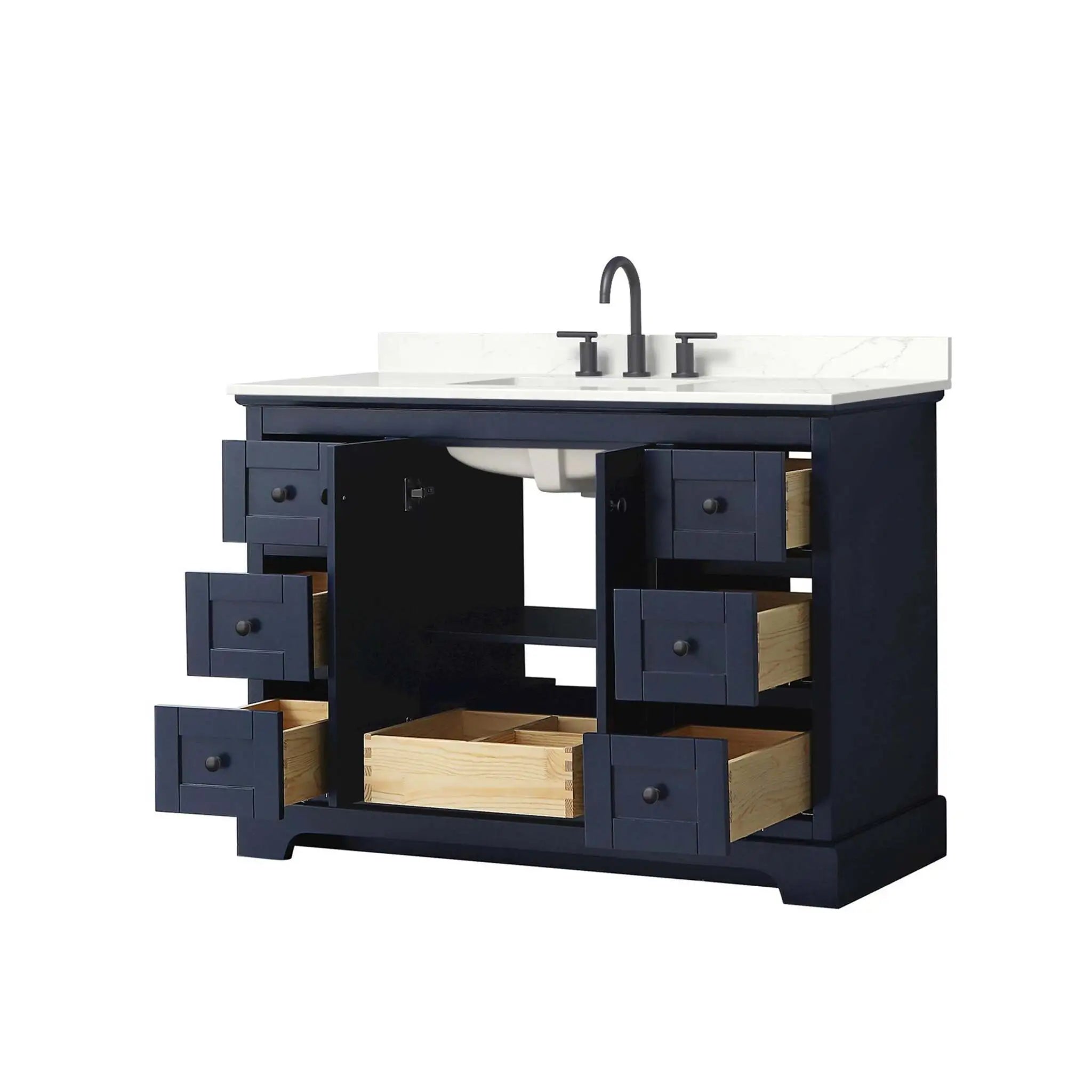 48" Avery Single Bathroom Vanity in Dark Blue with Matte Black Trim by Wyndham