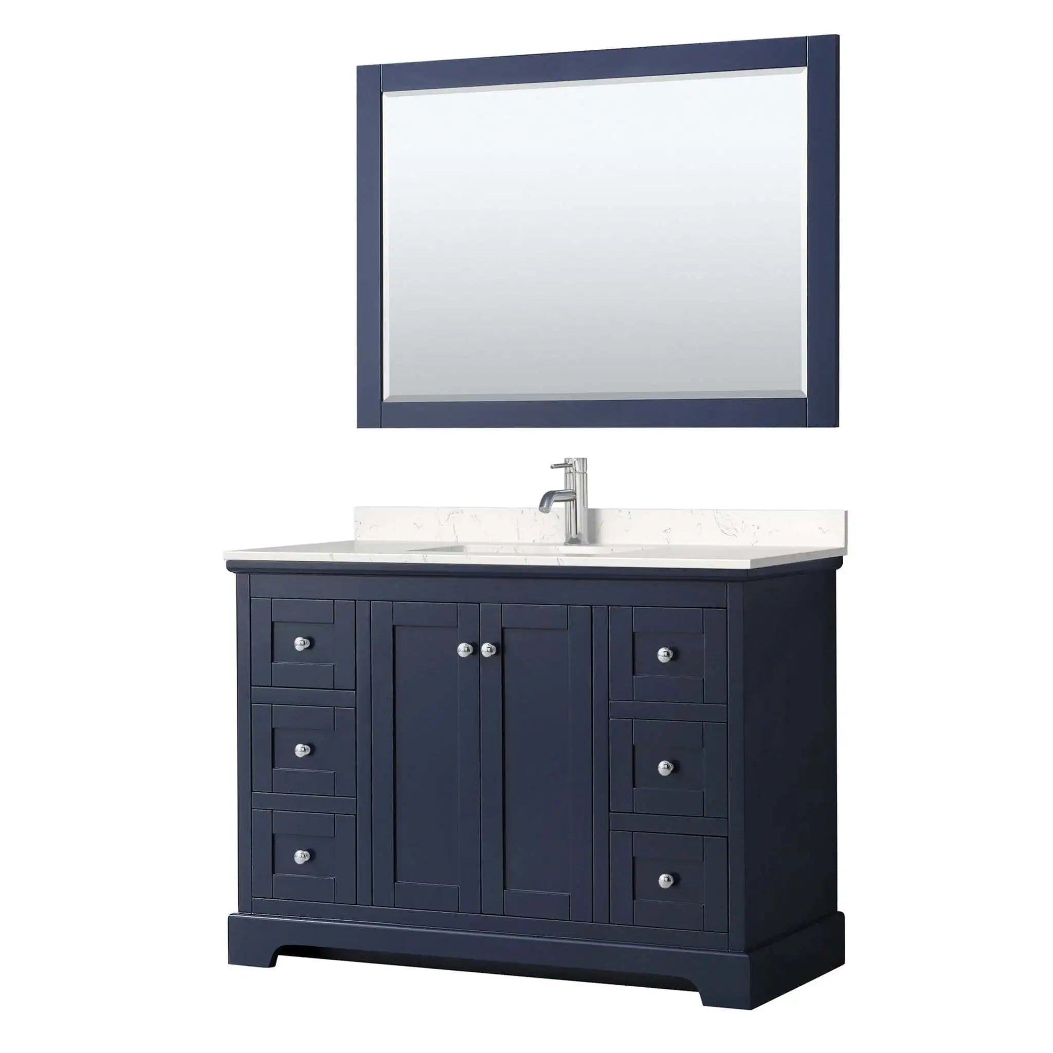 48" Avery Single Bathroom Vanity in Dark Blue with Polished Chrome Trim & 46" Mirror by Wyndham