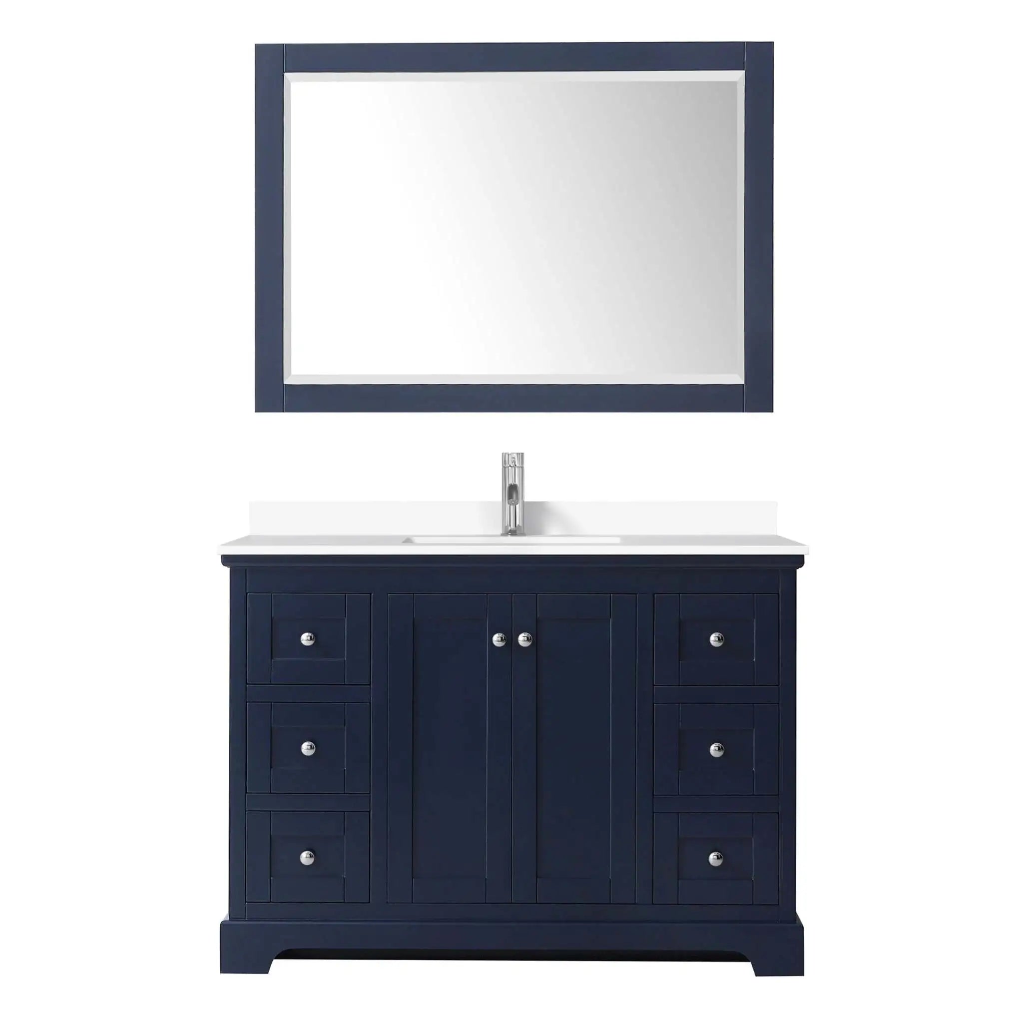 48" Avery Single Bathroom Vanity in Dark Blue with Polished Chrome Trim & 46" Mirror by Wyndham