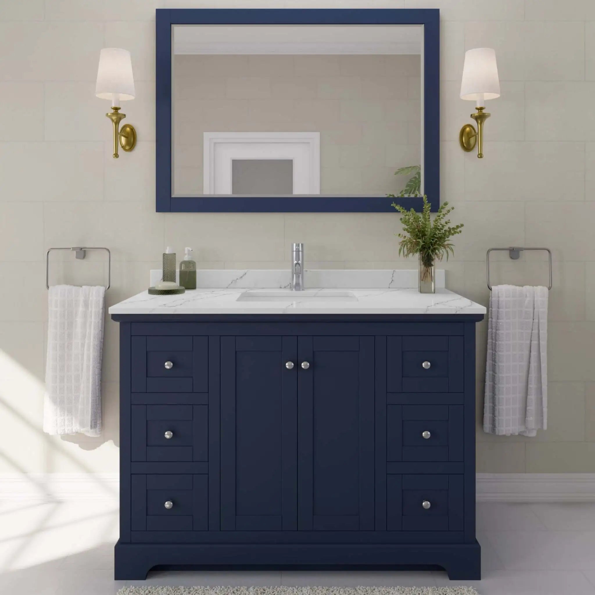 48" Avery Single Bathroom Vanity in Dark Blue with Polished Chrome Trim by Wyndham