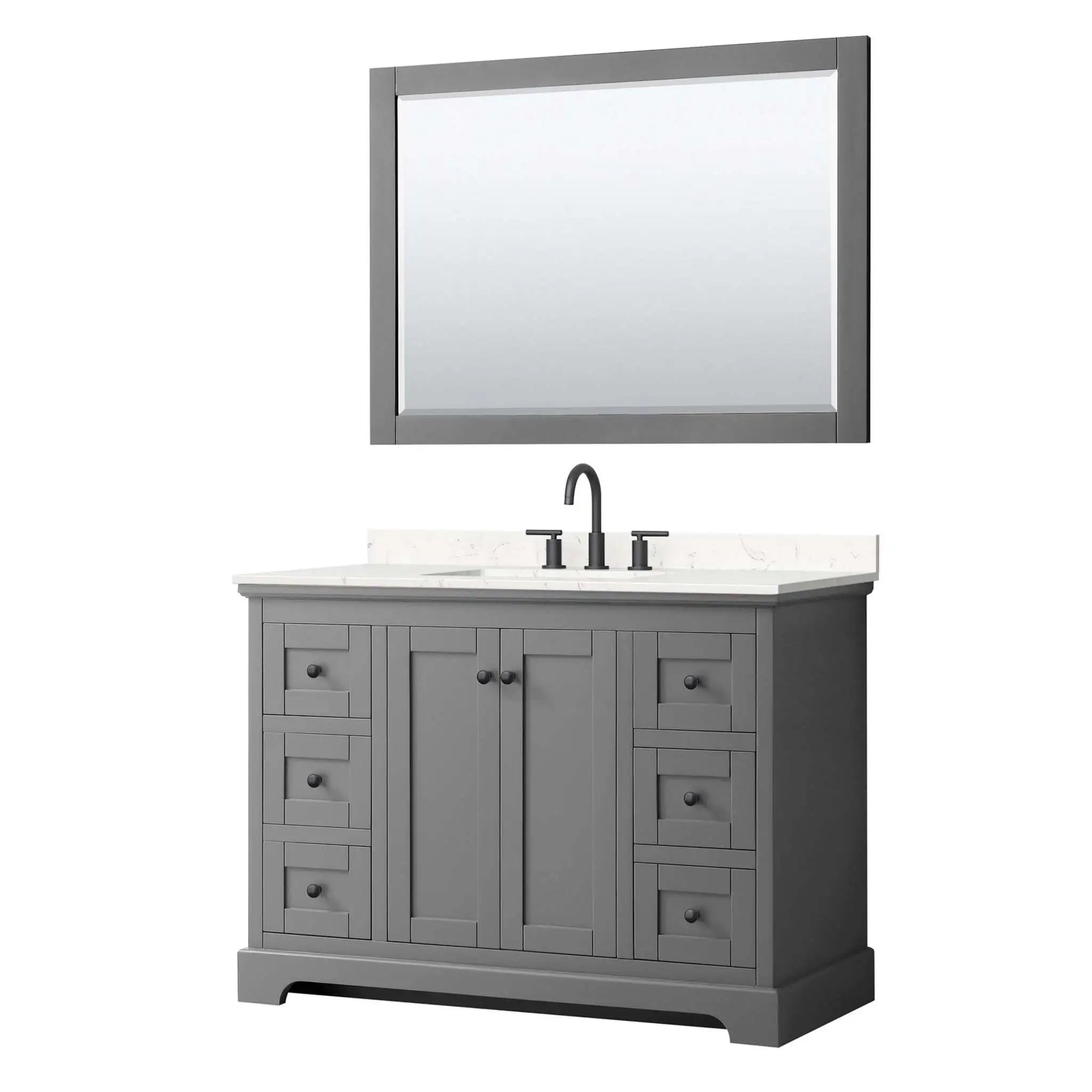 48" Avery Single Bathroom Vanity in Dark Gray with Matte Black Trim & 46" Mirror by Wyndham