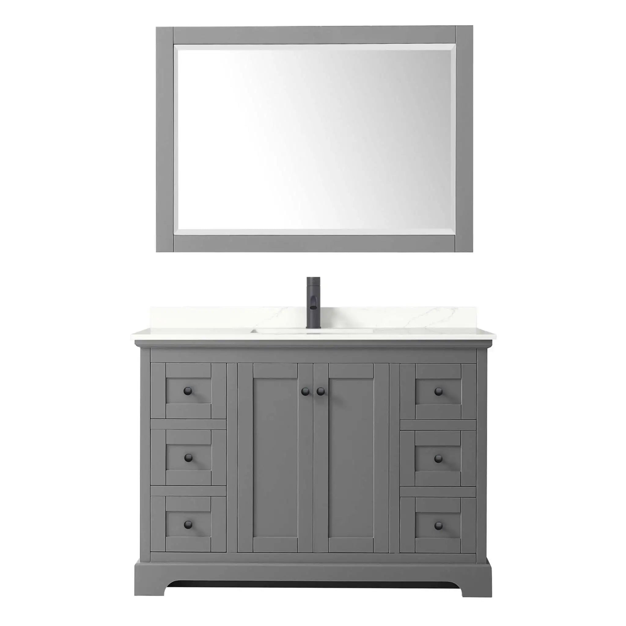 48" Avery Single Bathroom Vanity in Dark Gray with Matte Black Trim & 46" Mirror by Wyndham