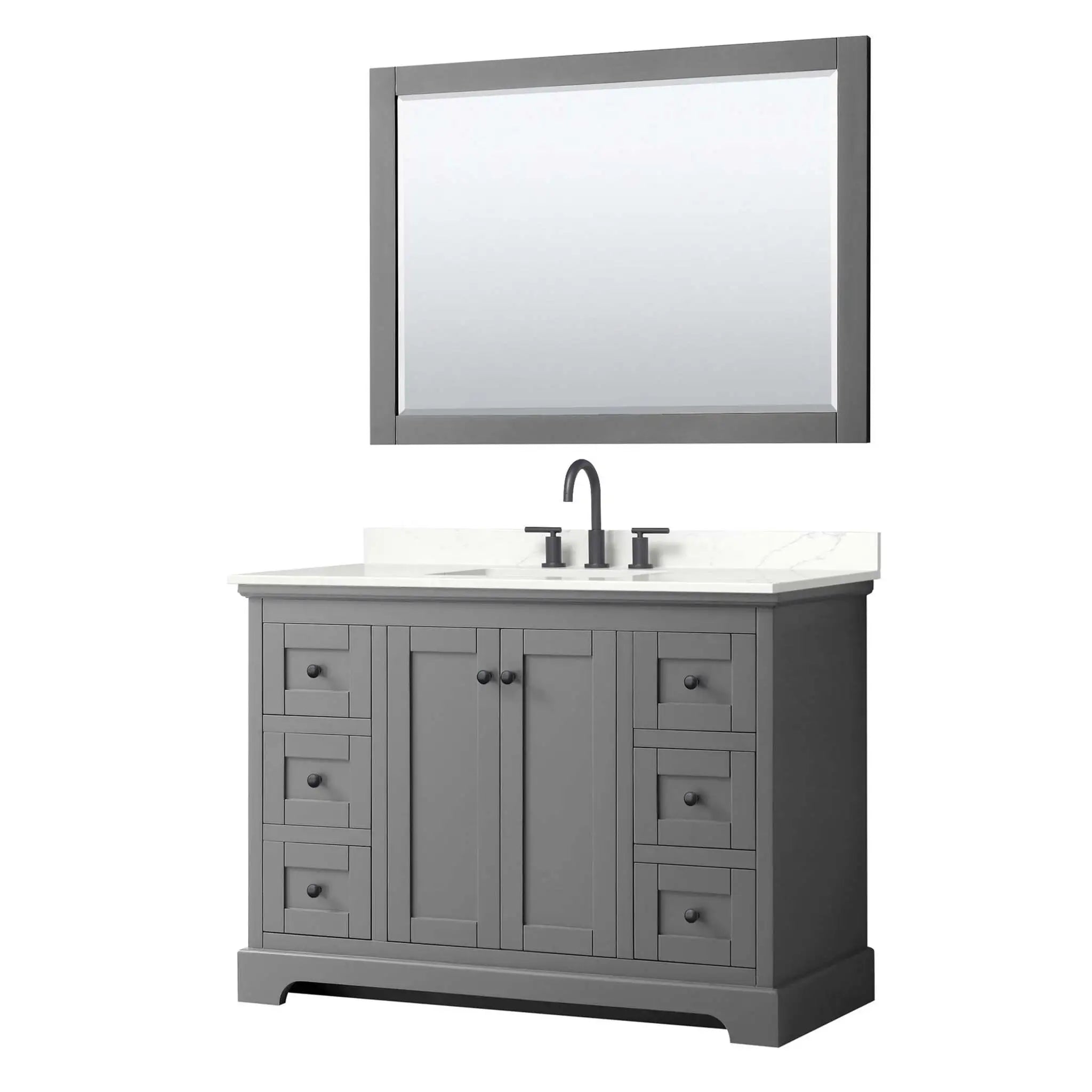 48" Avery Single Bathroom Vanity in Dark Gray with Matte Black Trim & 46" Mirror by Wyndham