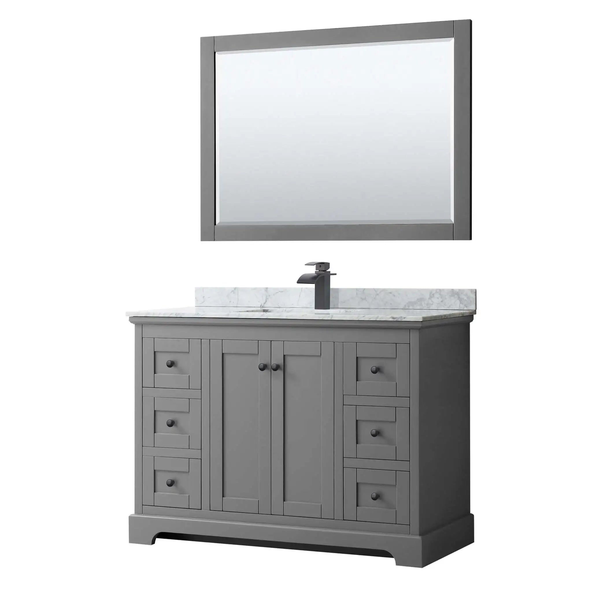 48" Avery Single Bathroom Vanity in Dark Gray with Matte Black Trim & 46" Mirror by Wyndham