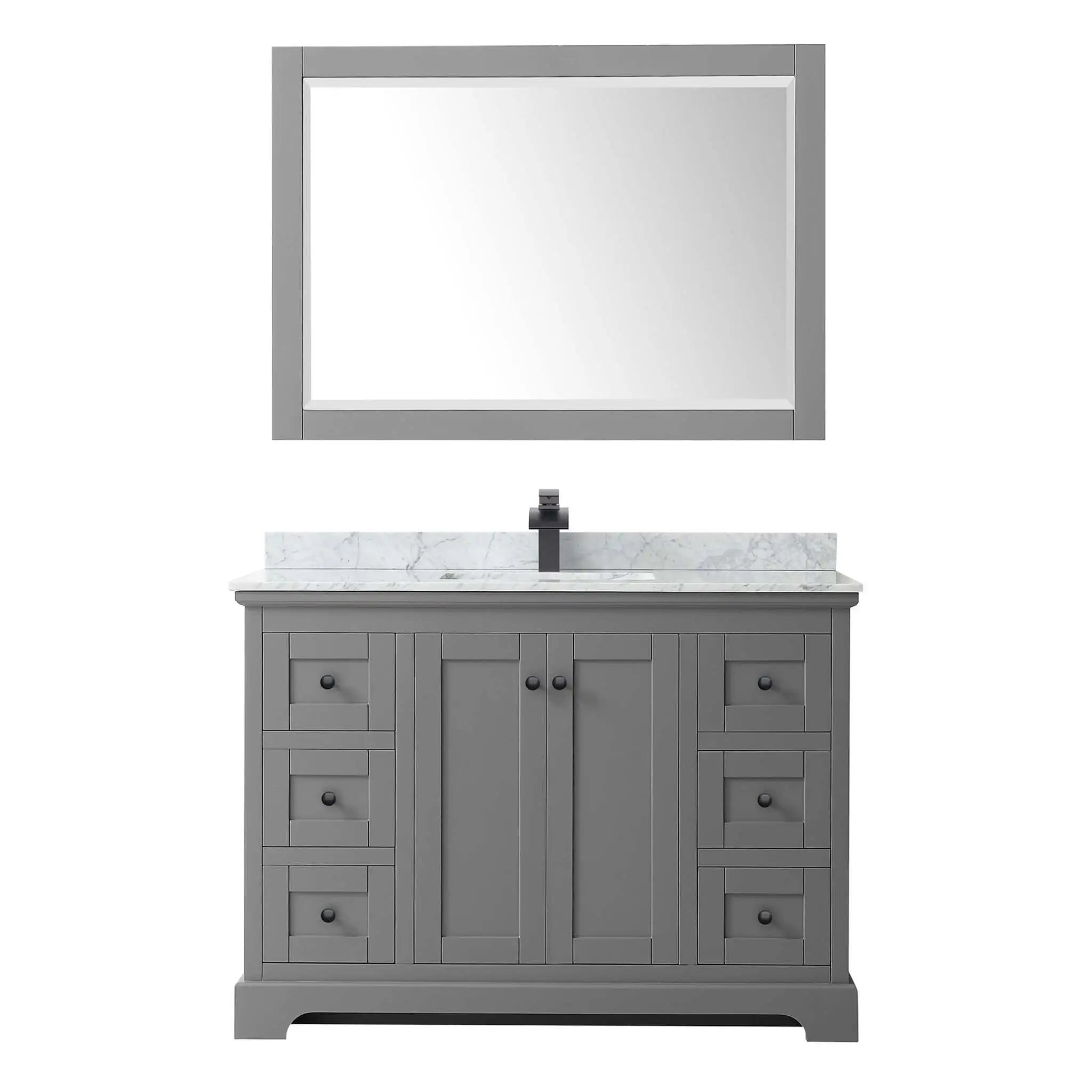 48" Avery Single Bathroom Vanity in Dark Gray with Matte Black Trim & 46" Mirror by Wyndham