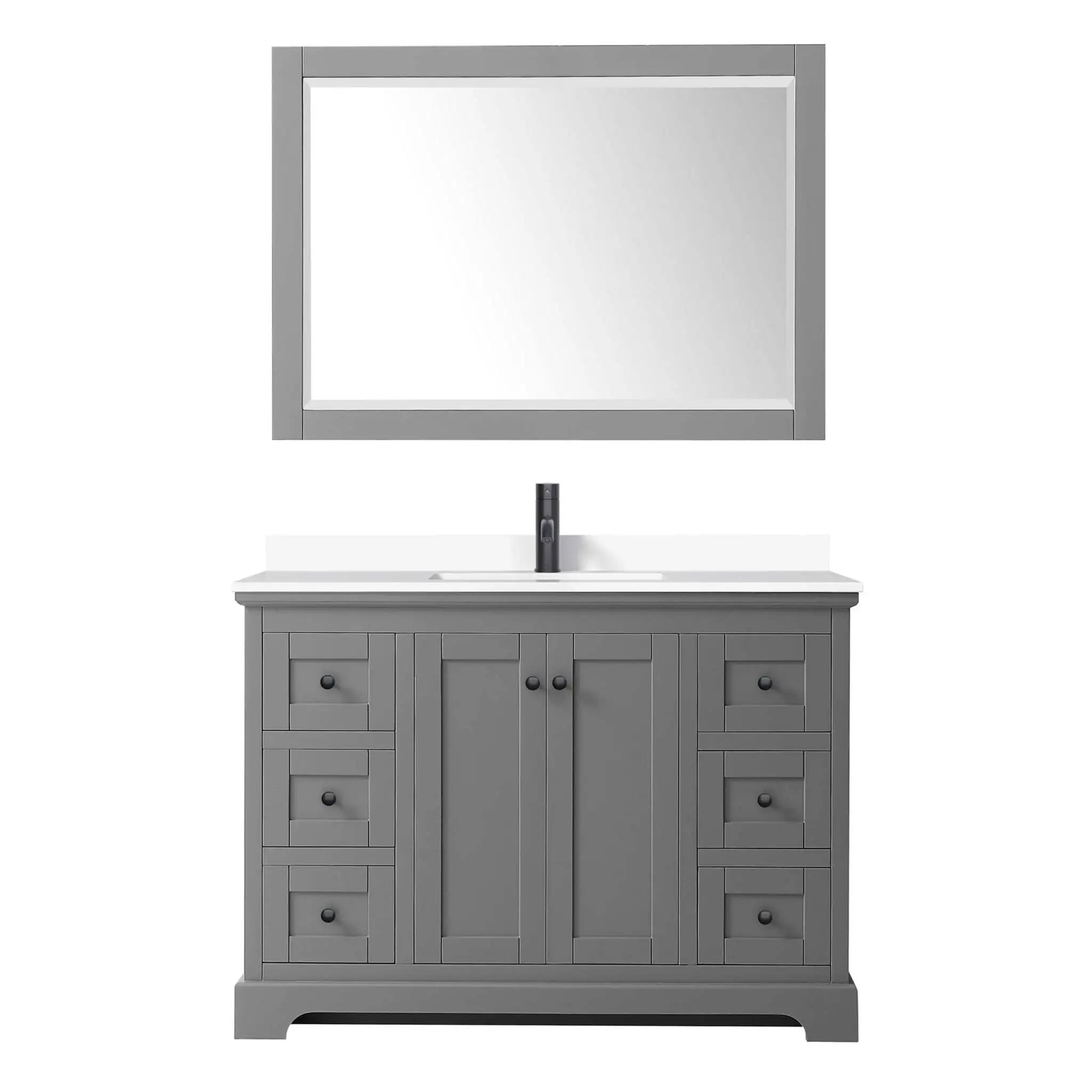 48" Avery Single Bathroom Vanity in Dark Gray with Matte Black Trim & 46" Mirror by Wyndham