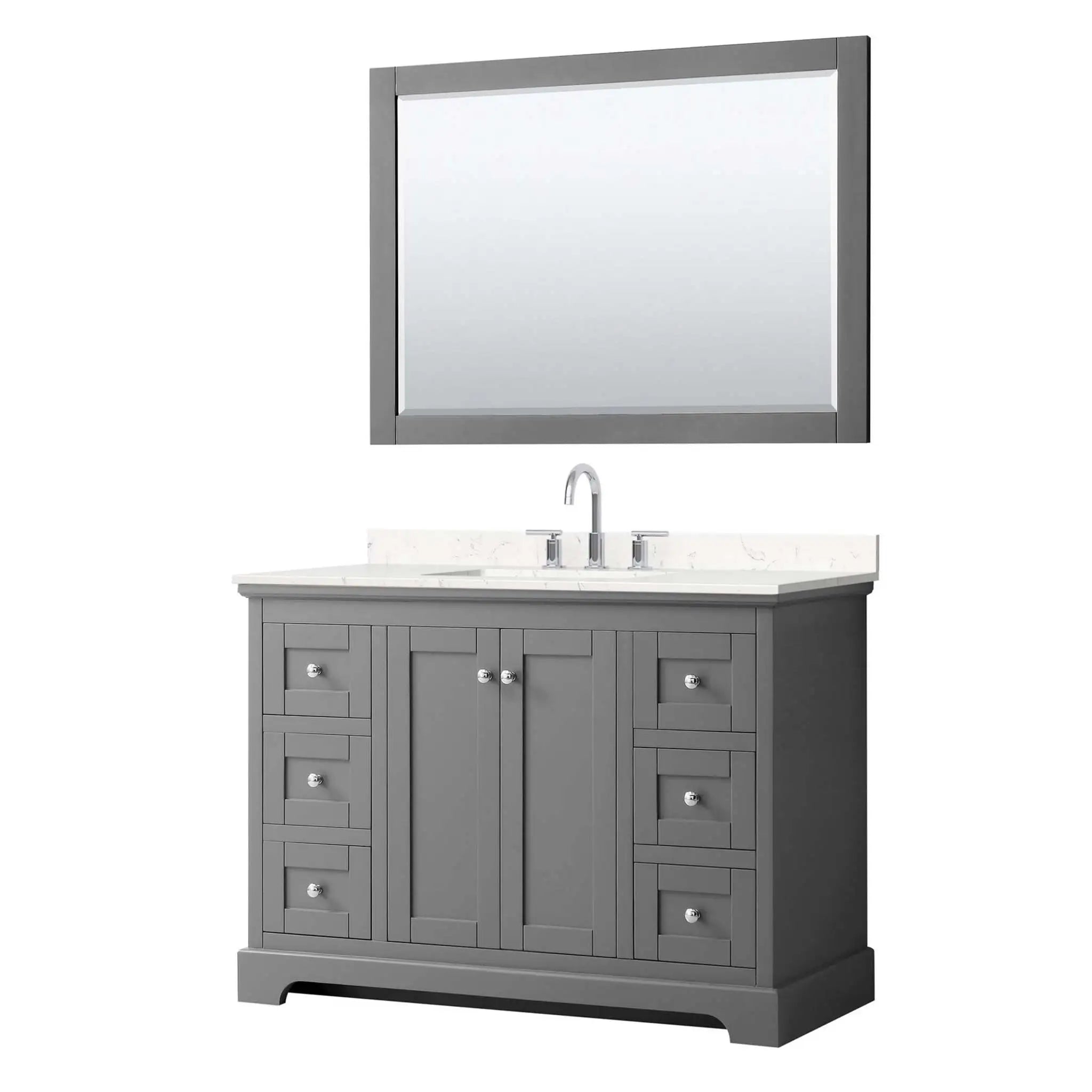 48" Avery Single Bathroom Vanity in Dark Gray with Polished Chrome Trim & 46" Mirror by Wyndham