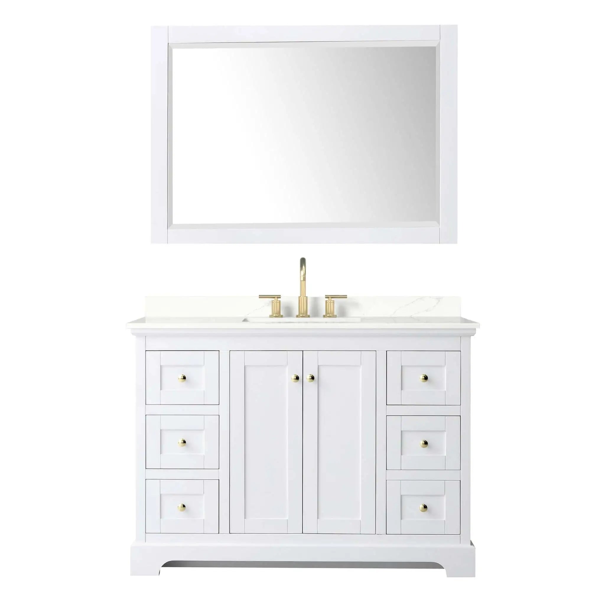 48" Avery Single Bathroom Vanity in White with Brushed Gold Trim & 46" Mirror by Wyndham