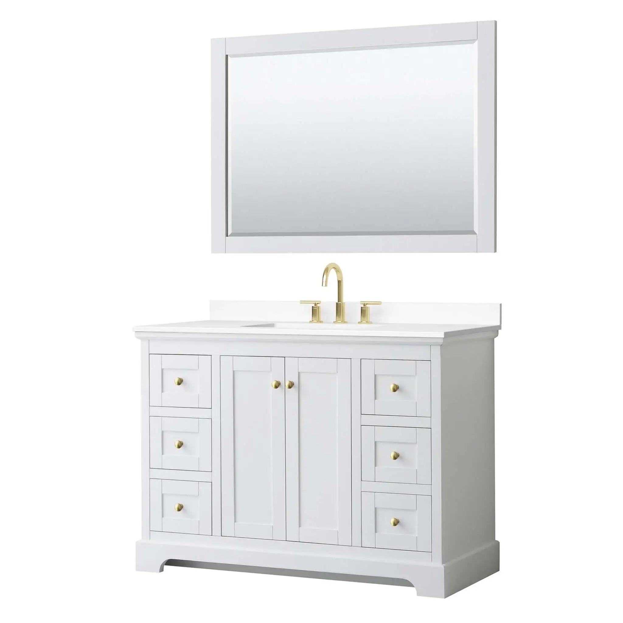 48" Avery Single Bathroom Vanity in White with Brushed Gold Trim & 46" Mirror by Wyndham