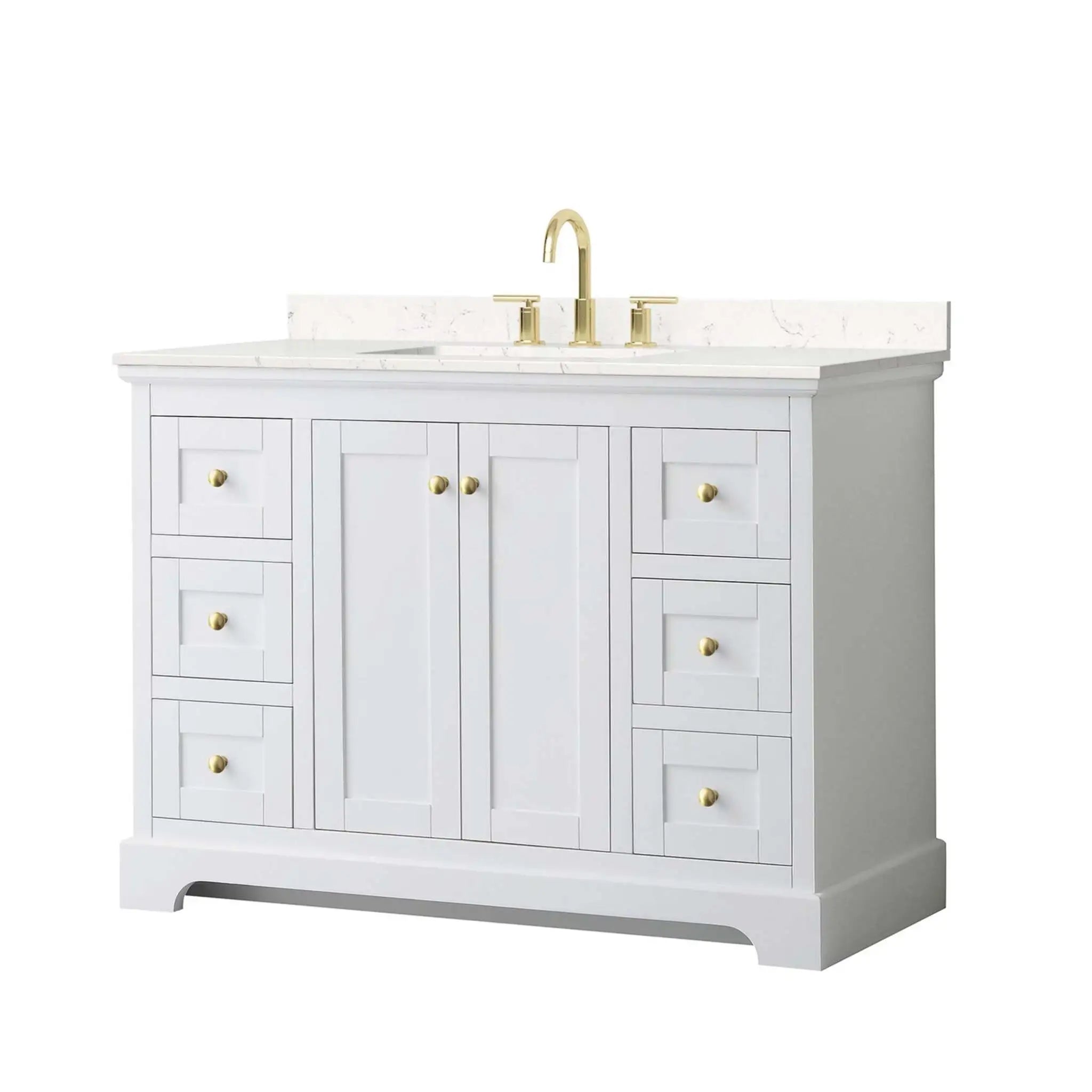 48" Avery Single Bathroom Vanity in White with Brushed Gold Trim by Wyndham