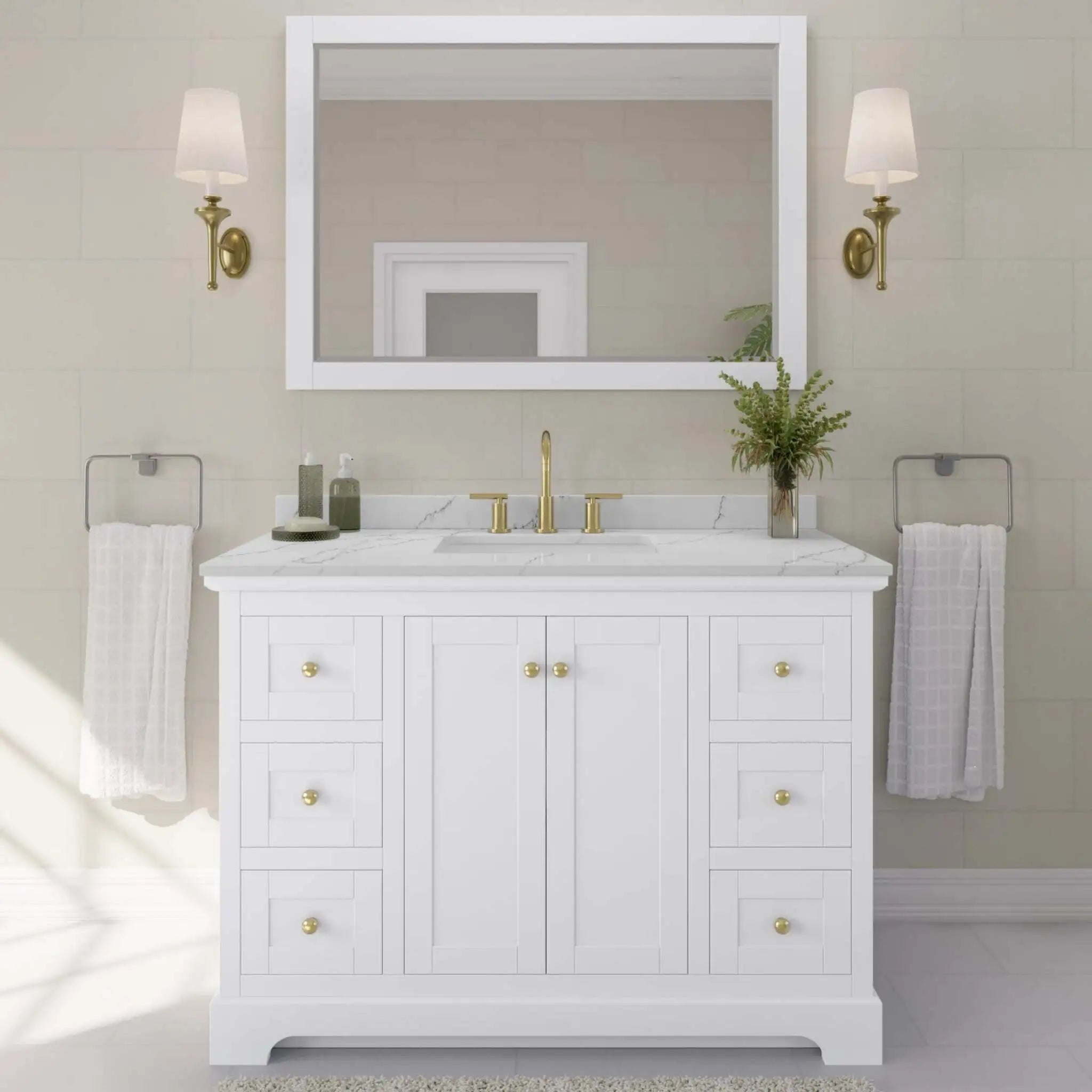 48" Avery Single Bathroom Vanity in White with Brushed Gold Trim by Wyndham