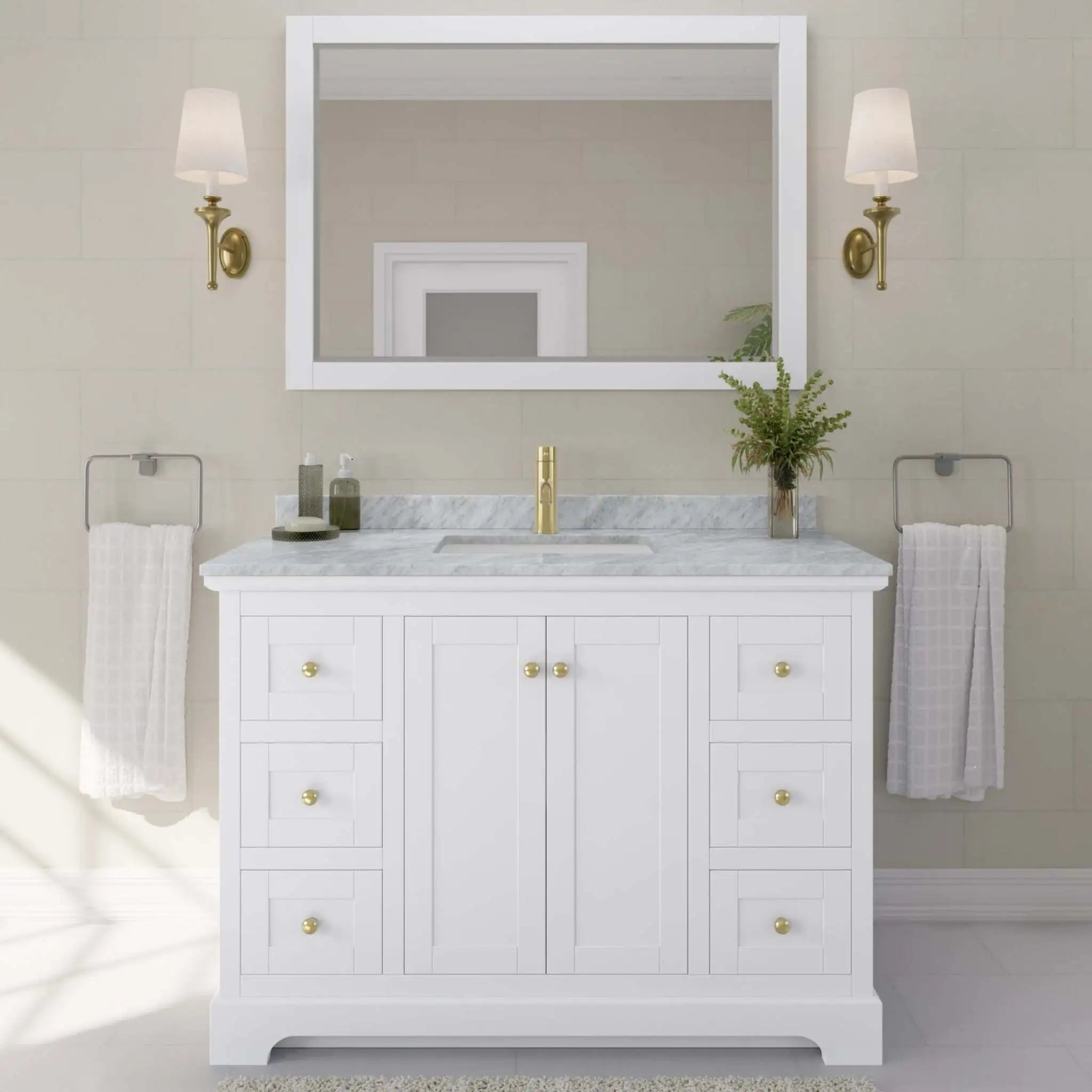 48" Avery Single Bathroom Vanity in White with Brushed Gold Trim by Wyndham