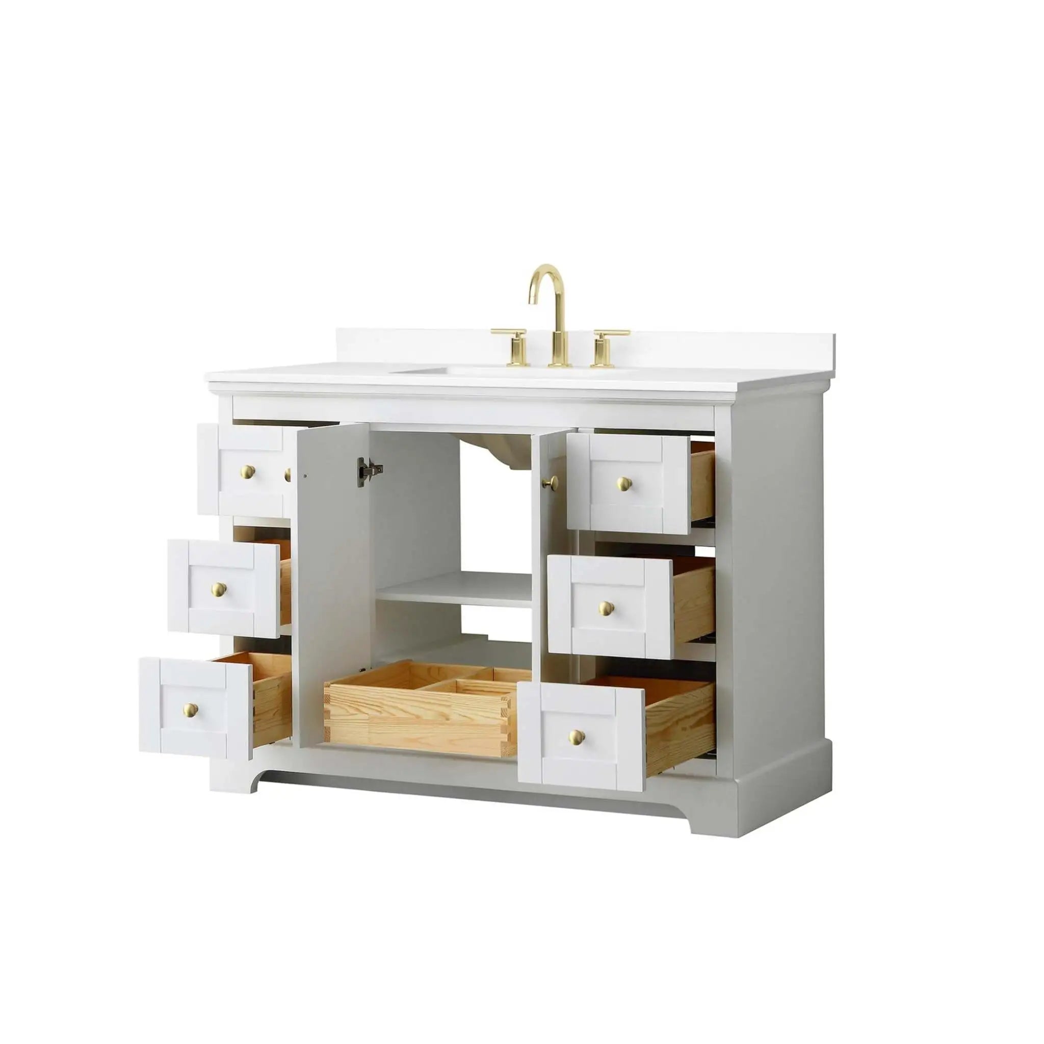 48" Avery Single Bathroom Vanity in White with Brushed Gold Trim by Wyndham
