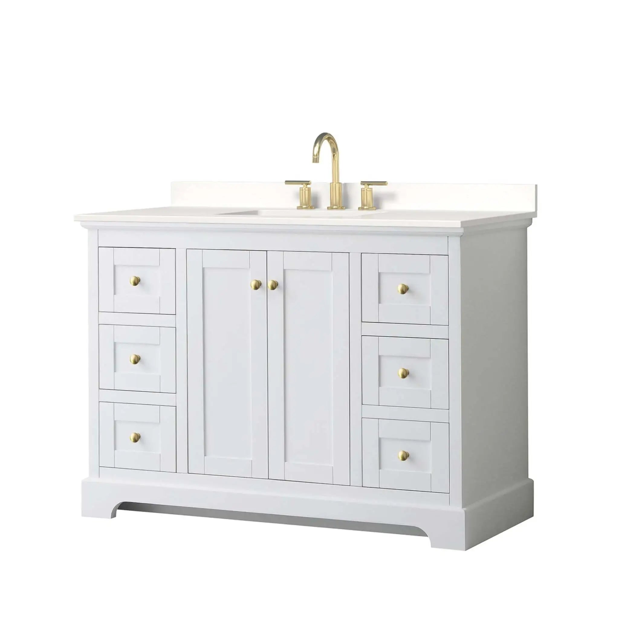 48" Avery Single Bathroom Vanity in White with Brushed Gold Trim by Wyndham