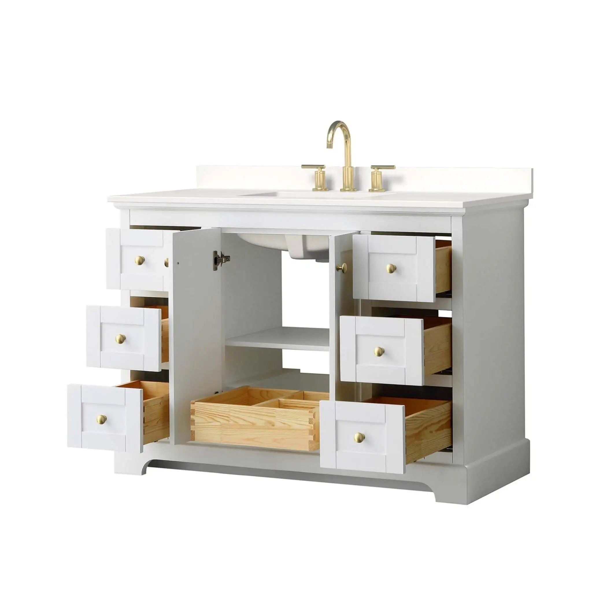 48" Avery Single Bathroom Vanity in White with Brushed Gold Trim by Wyndham