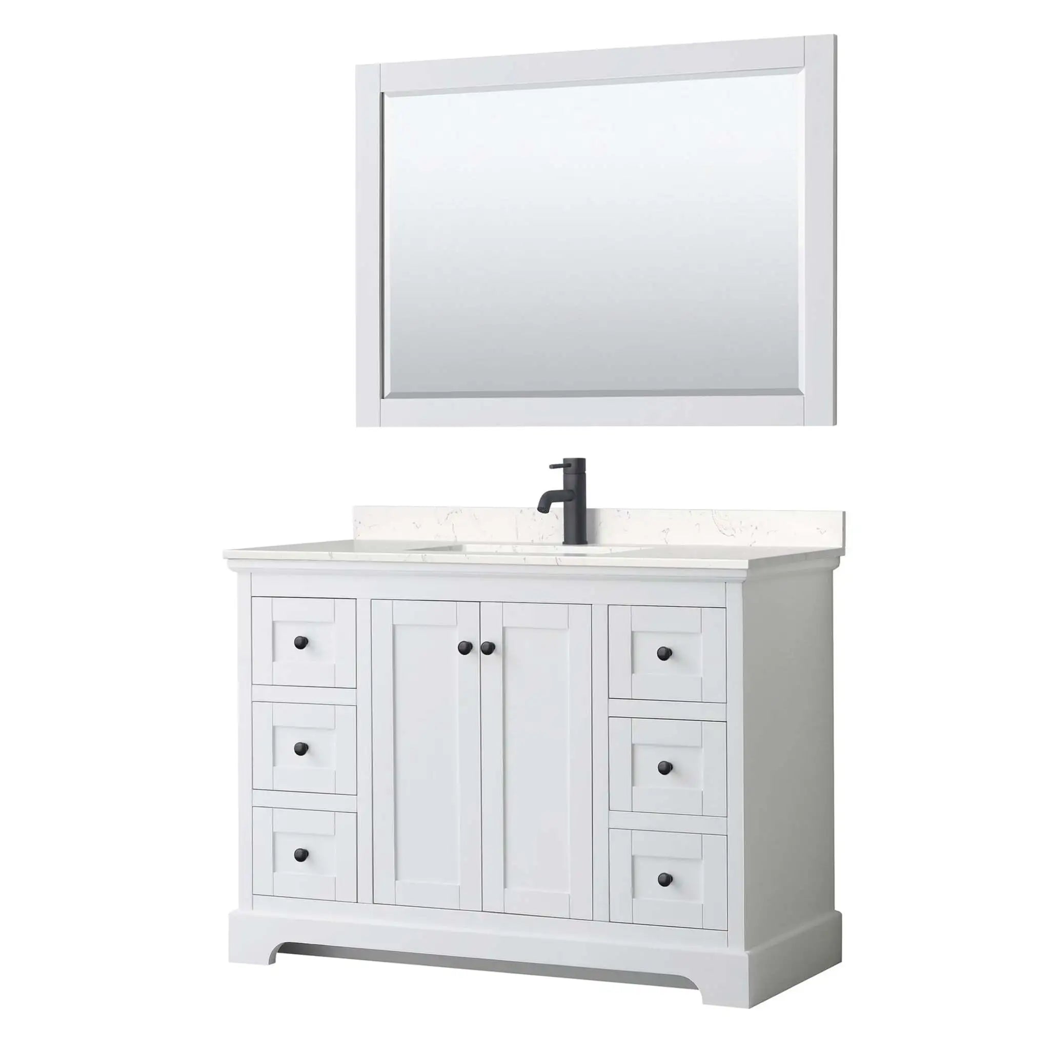 48" Avery Single Bathroom Vanity in White with Matte Black Trim & 46" Mirror by Wyndham