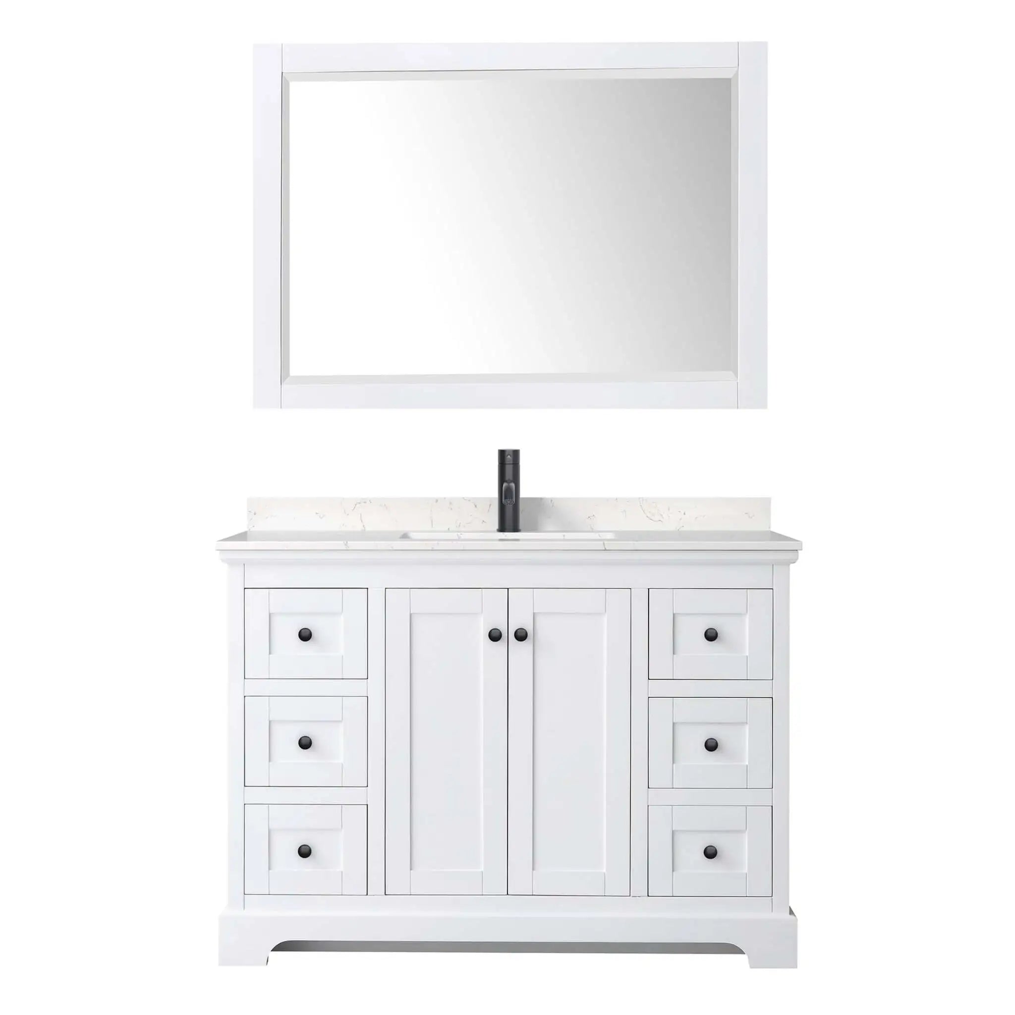 48" Avery Single Bathroom Vanity in White with Matte Black Trim & 46" Mirror by Wyndham