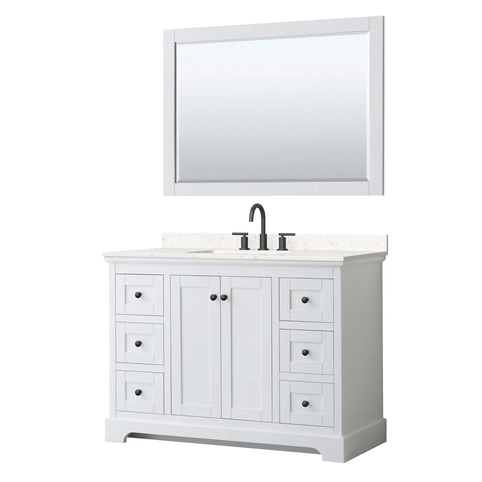 48" Avery Single Bathroom Vanity in White with Matte Black Trim & 46" Mirror by Wyndham