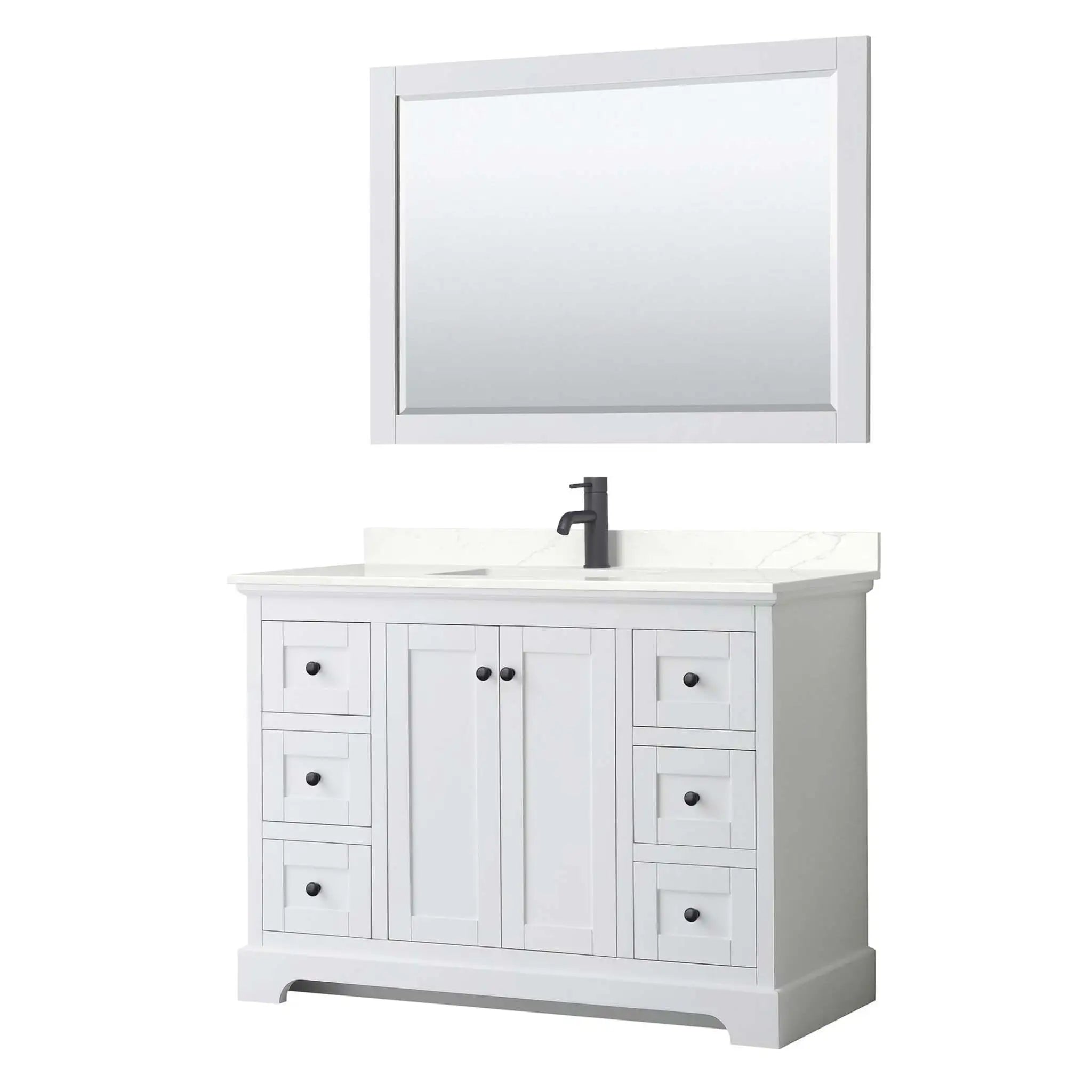 48" Avery Single Bathroom Vanity in White with Matte Black Trim & 46" Mirror by Wyndham