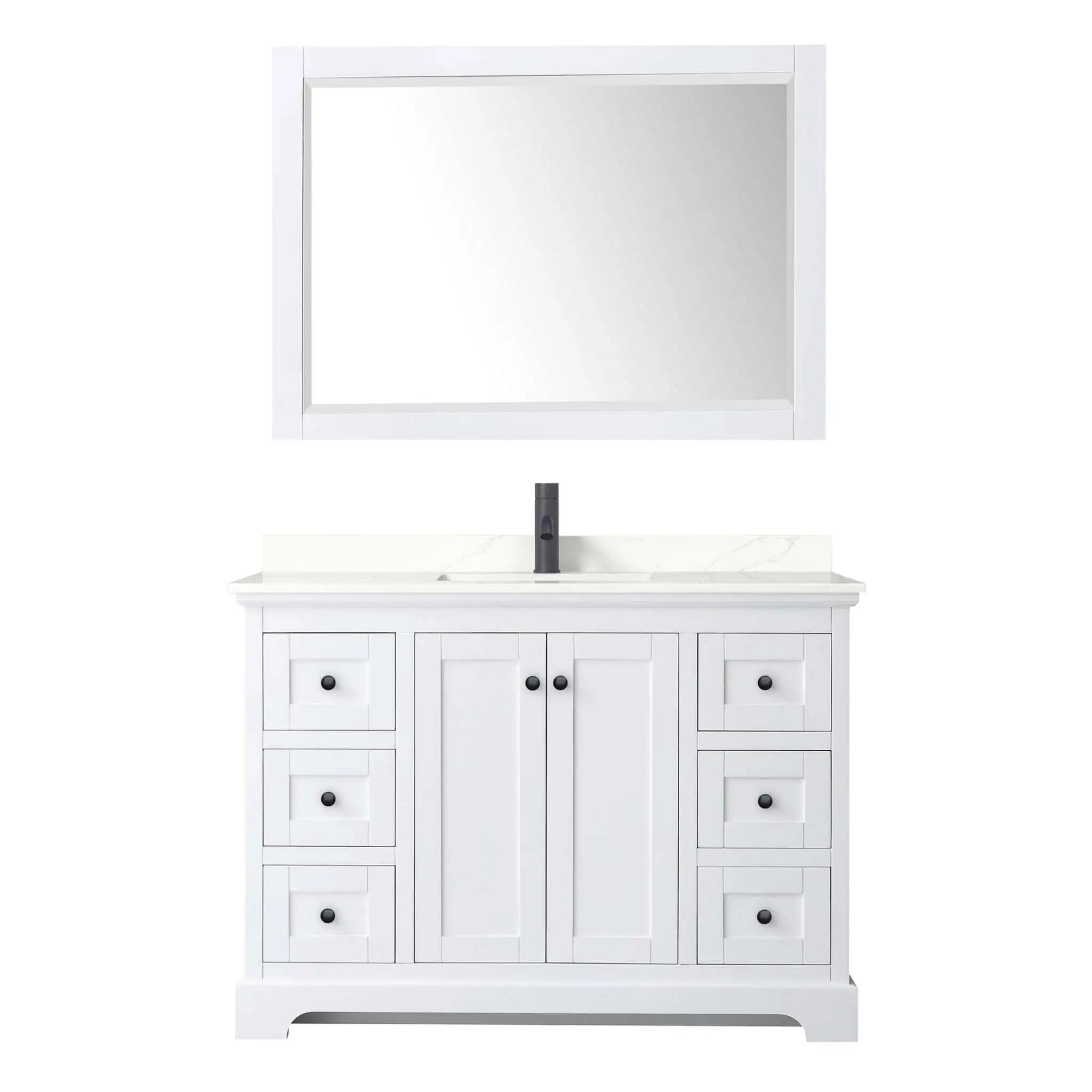 48" Avery Single Bathroom Vanity in White with Matte Black Trim & 46" Mirror by Wyndham