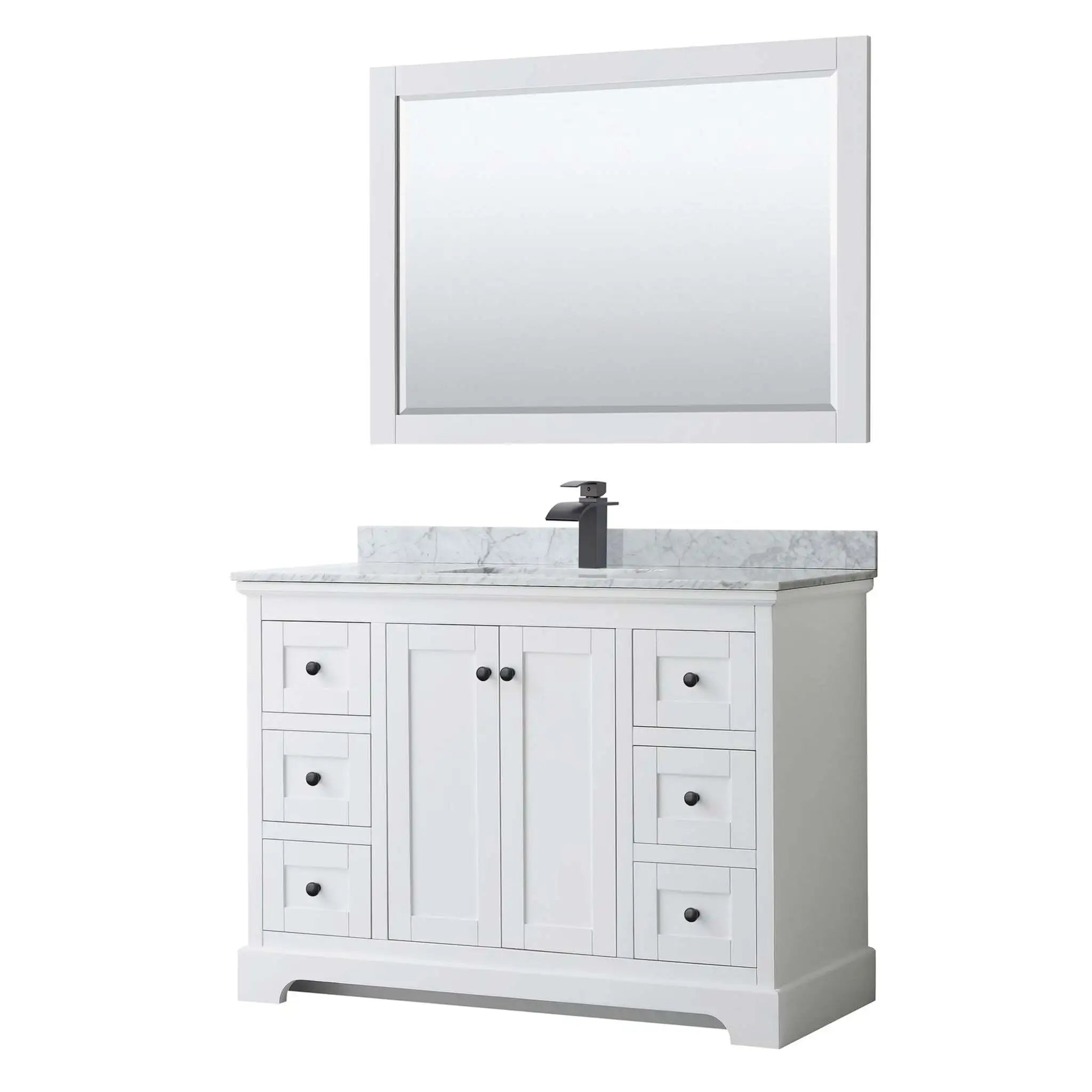 48" Avery Single Bathroom Vanity in White with Matte Black Trim & 46" Mirror by Wyndham