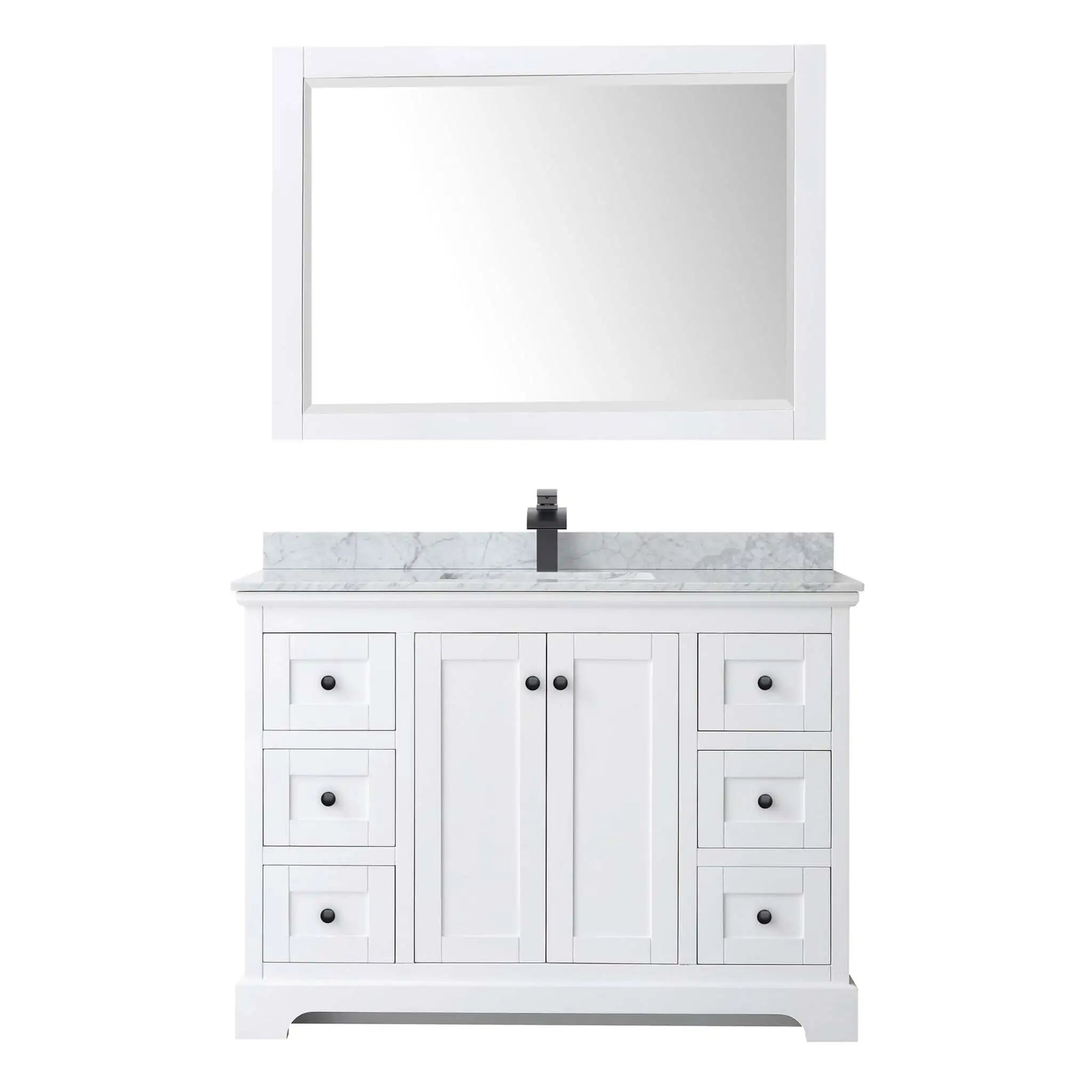 48" Avery Single Bathroom Vanity in White with Matte Black Trim & 46" Mirror by Wyndham