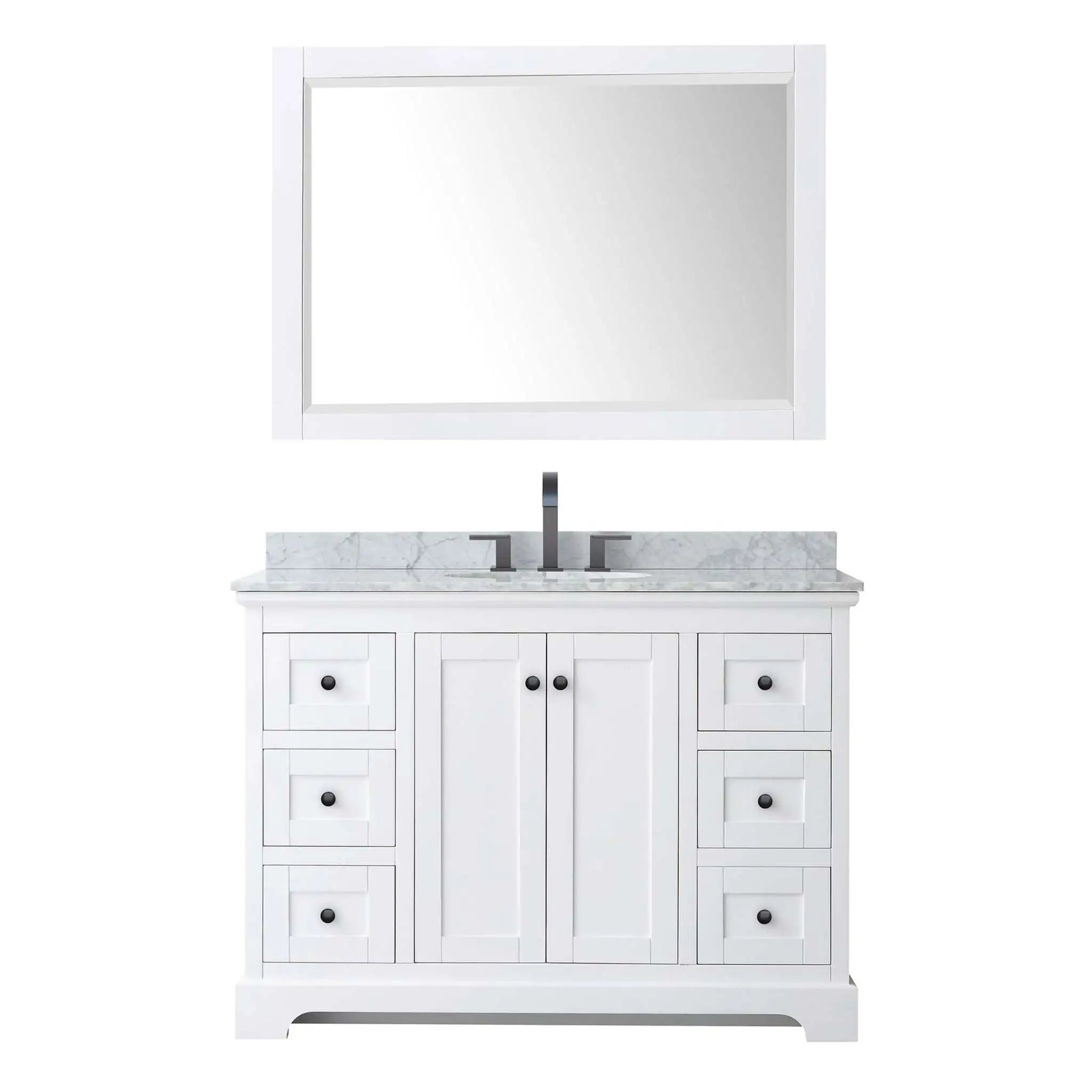48" Avery Single Bathroom Vanity in White with Matte Black Trim & 46" Mirror by Wyndham